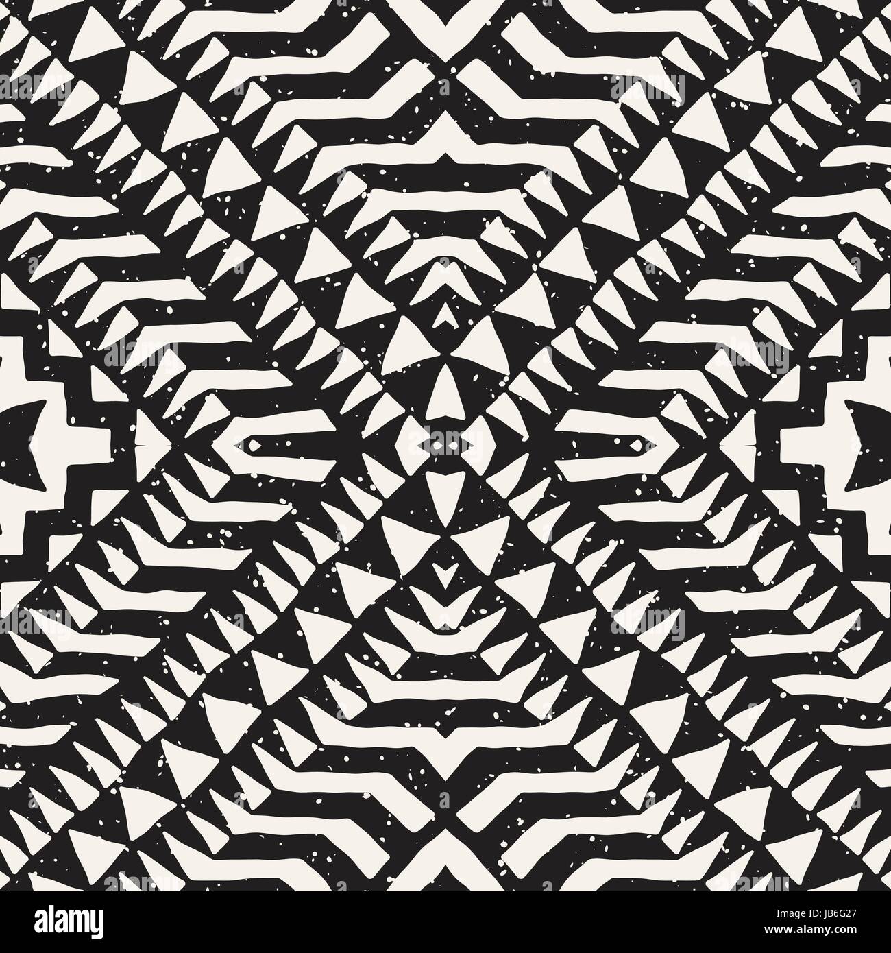 Black and white tribal vector seamless pattern with doodle elements ...