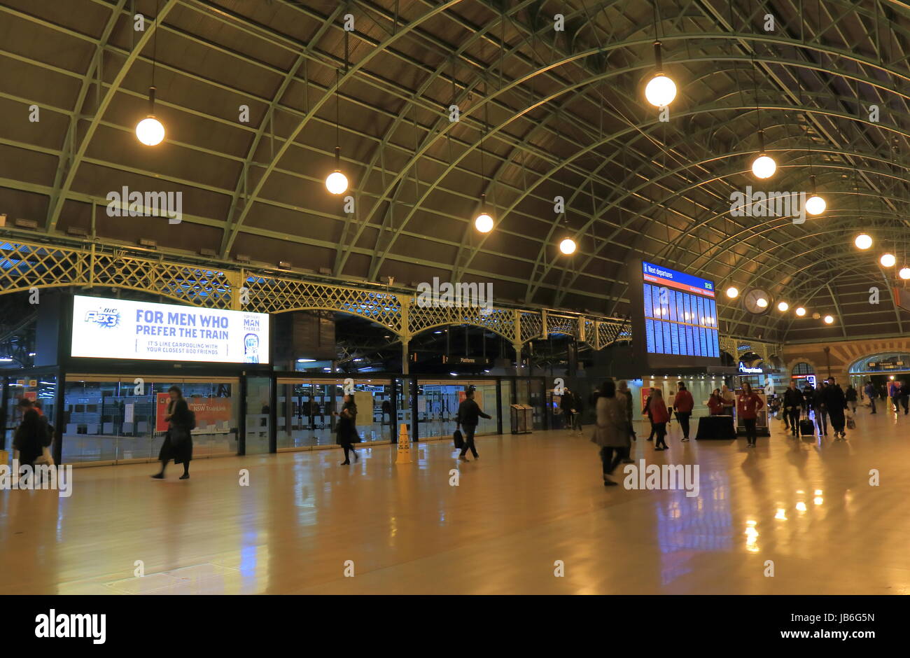 People travel at Central train station in Sydney Australia. Stock Photo