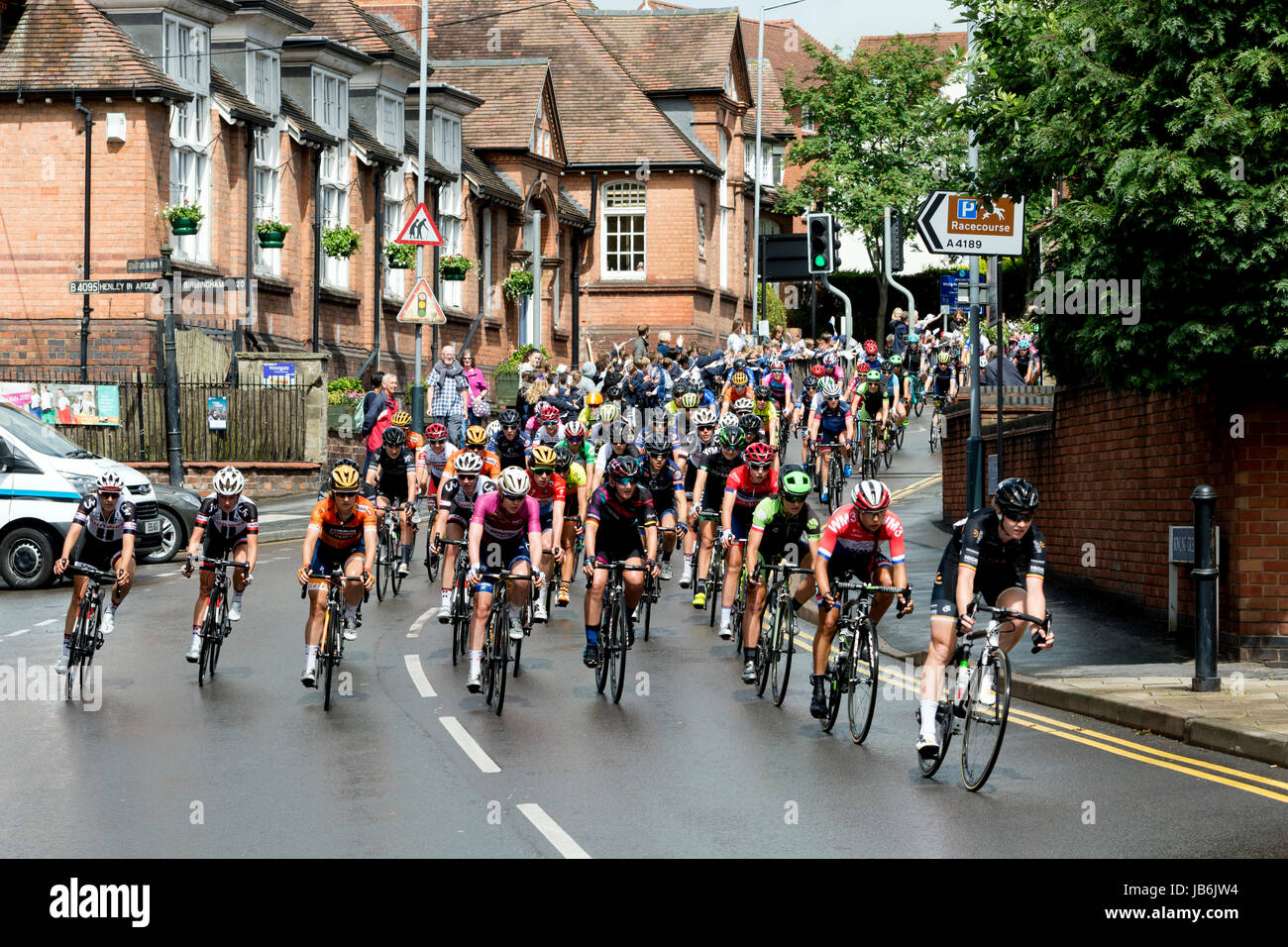 Warwick, Warwickshire, UK. 9th June, 2017. UK. Cyclists on stage 3 of the Ovo Energy Women`s Tour pass through Warwick town centre. Credit: Colin Underhill/Alamy Live News Stock Photo