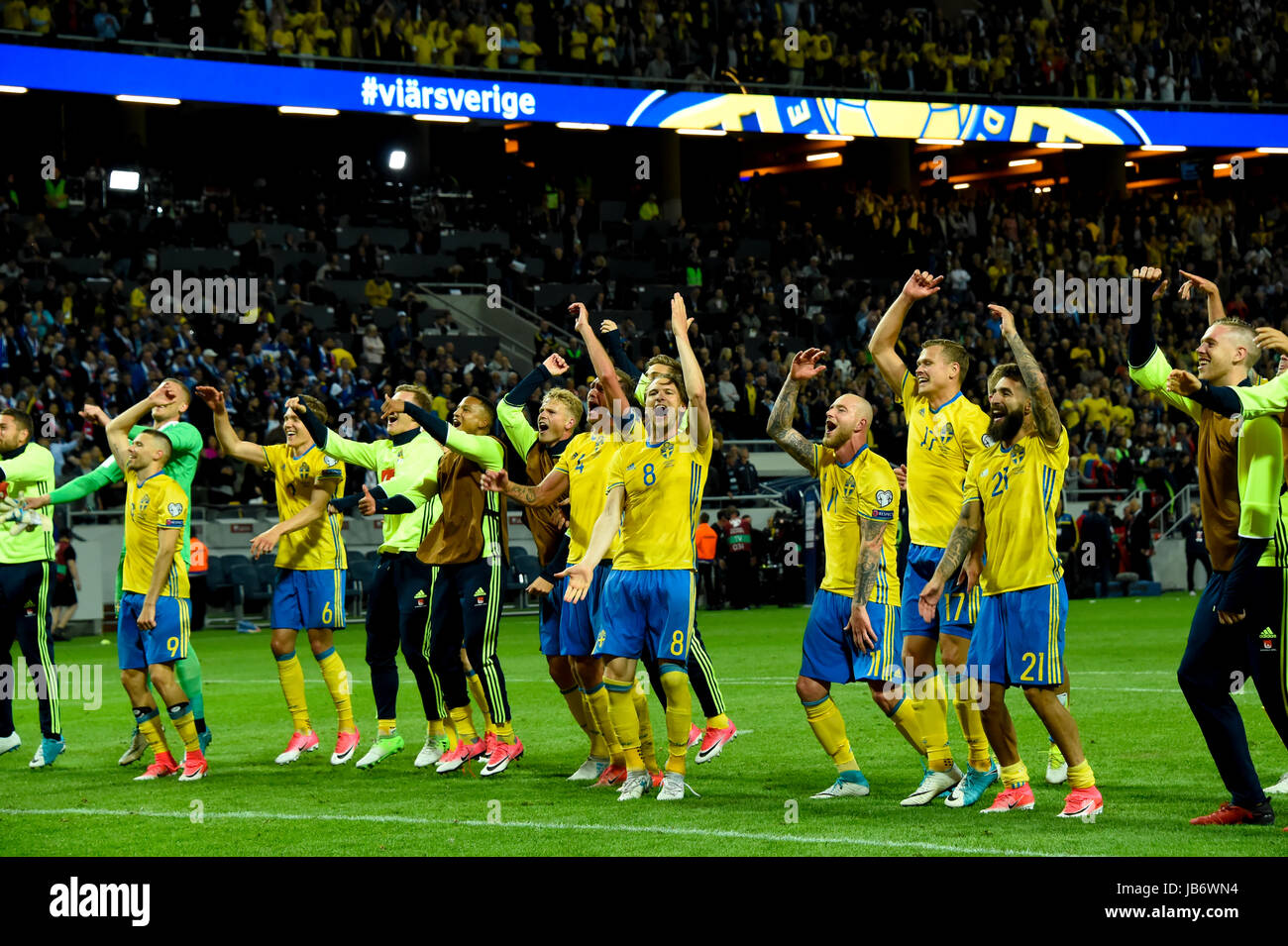 Stockholm, Sweden. 9th june, 2017. Sweden 8 Albin Ekdahl and Teammates celebrate after victory in the FIFA World Cup™ Qualifiers game between Sweden and France. Credit: Bror Persson/Frilansfotograferna/Alamy Live News Stock Photo