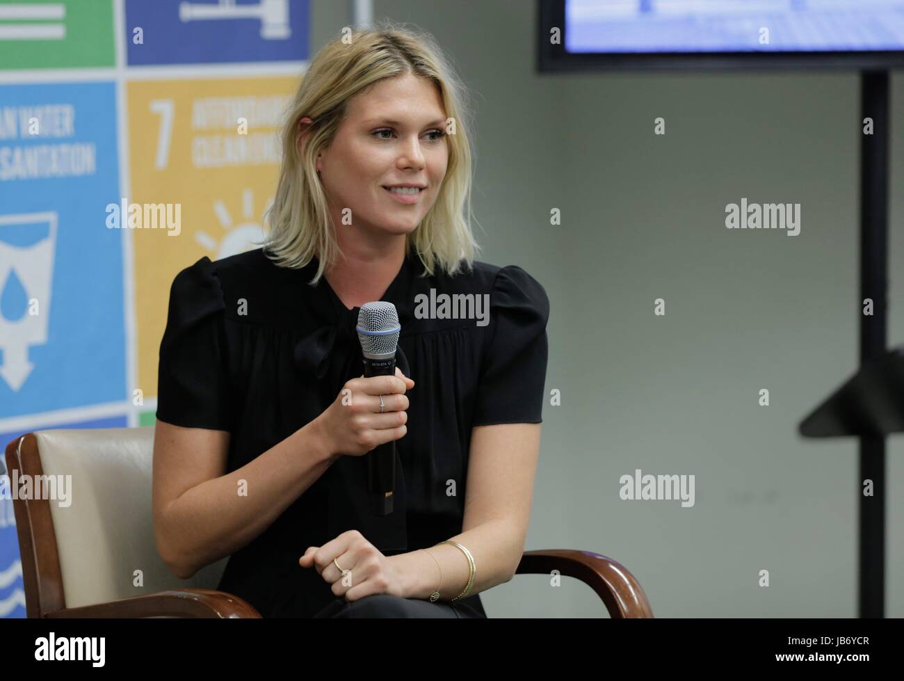 United Nations, New York, USA, June 08 2017 - Alexandra Richards, daughter of Rolling Stones guitarist Keith Richards during a panel discussion at the SDG Media Zone for the Ocean Conference today at the UN Headquarters in New York City. Photo: Luiz Rampelotto/EuropaNewswire | usage worldwide Stock Photo