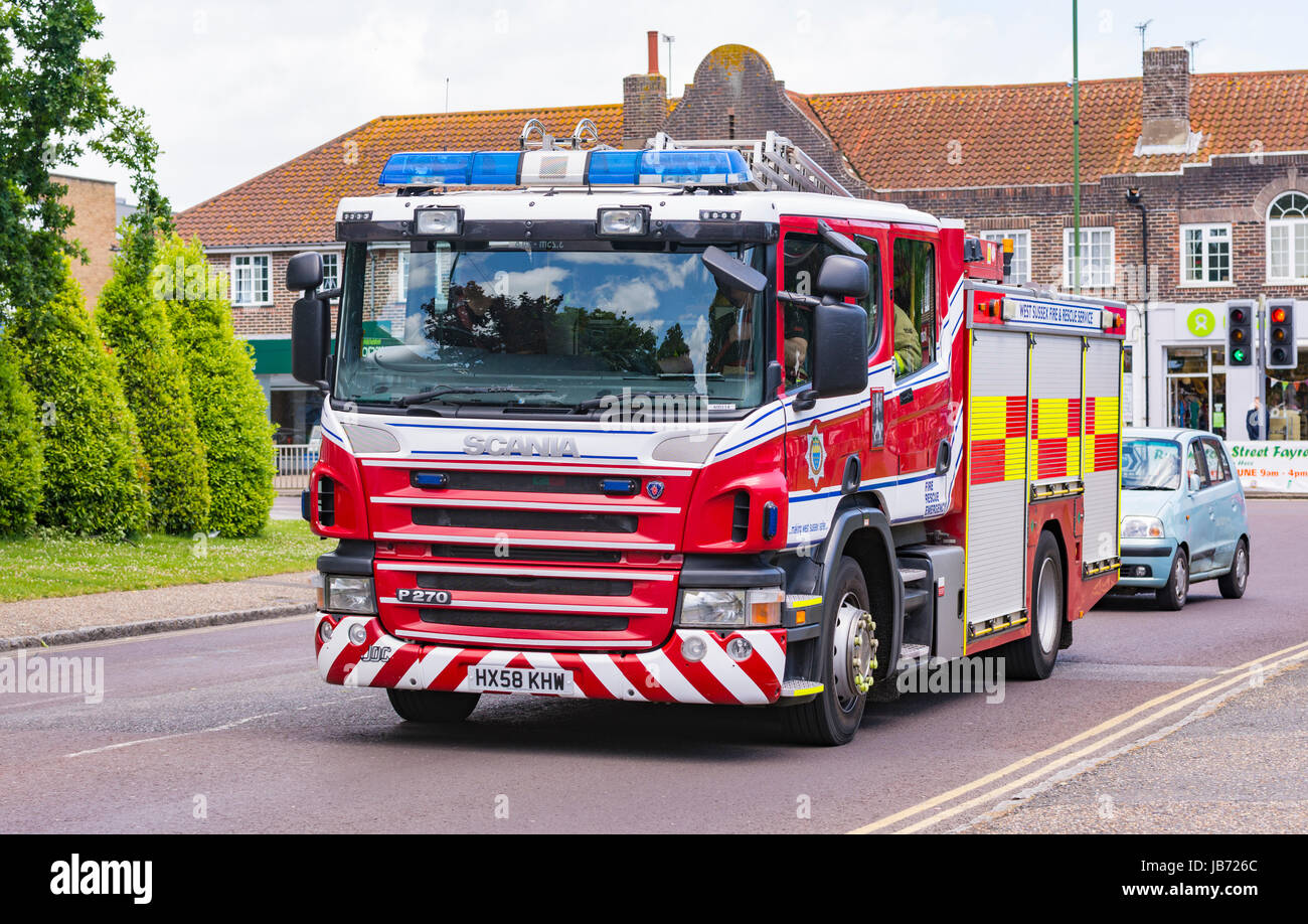 Scania P270 Fire Engine truck used by the West Sussex Fire & Rescue Service in the UK. Stock Photo