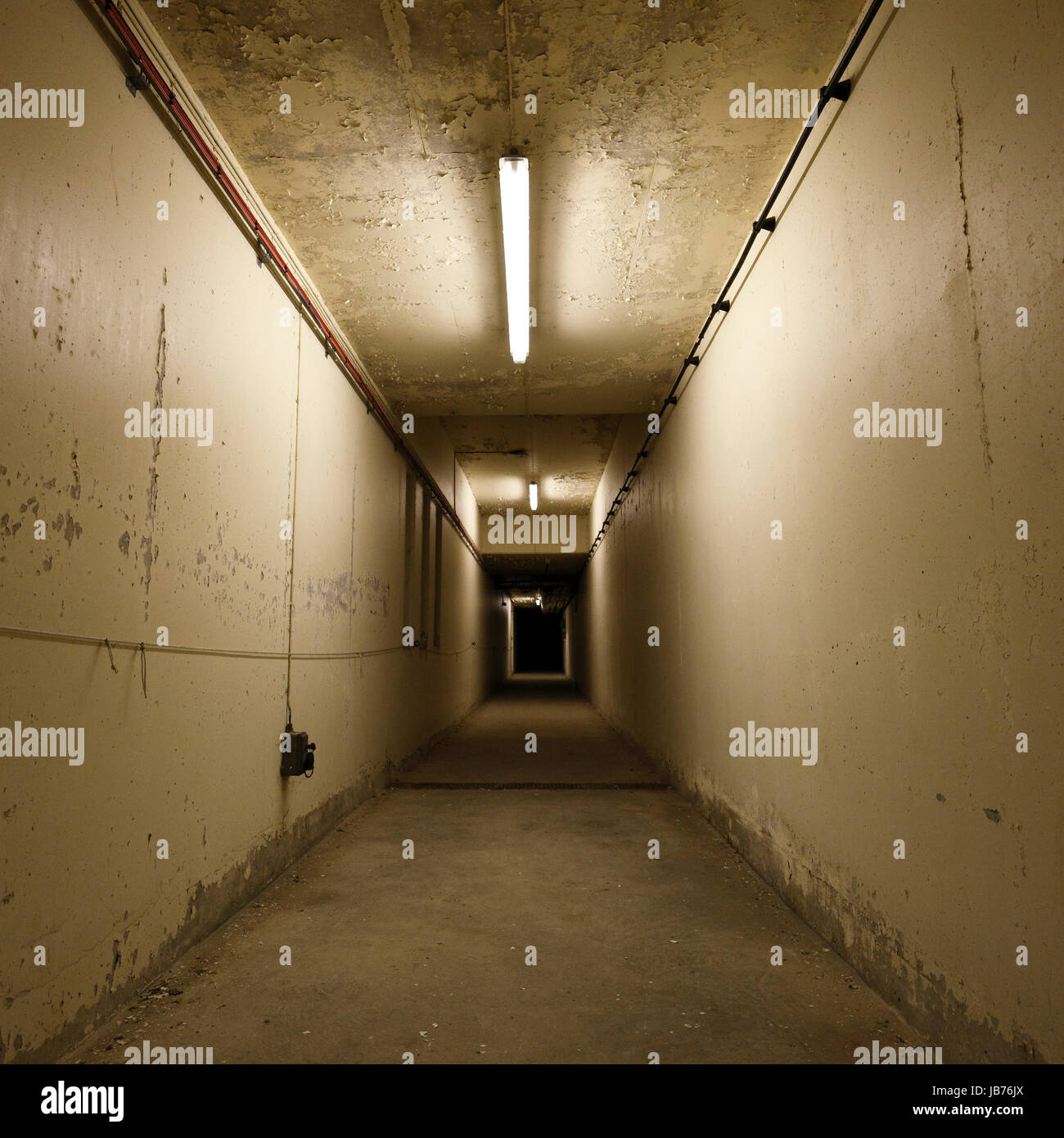 Corridor in the cold war nuclear bunker at RAF Neatishead, Norfolk, UK