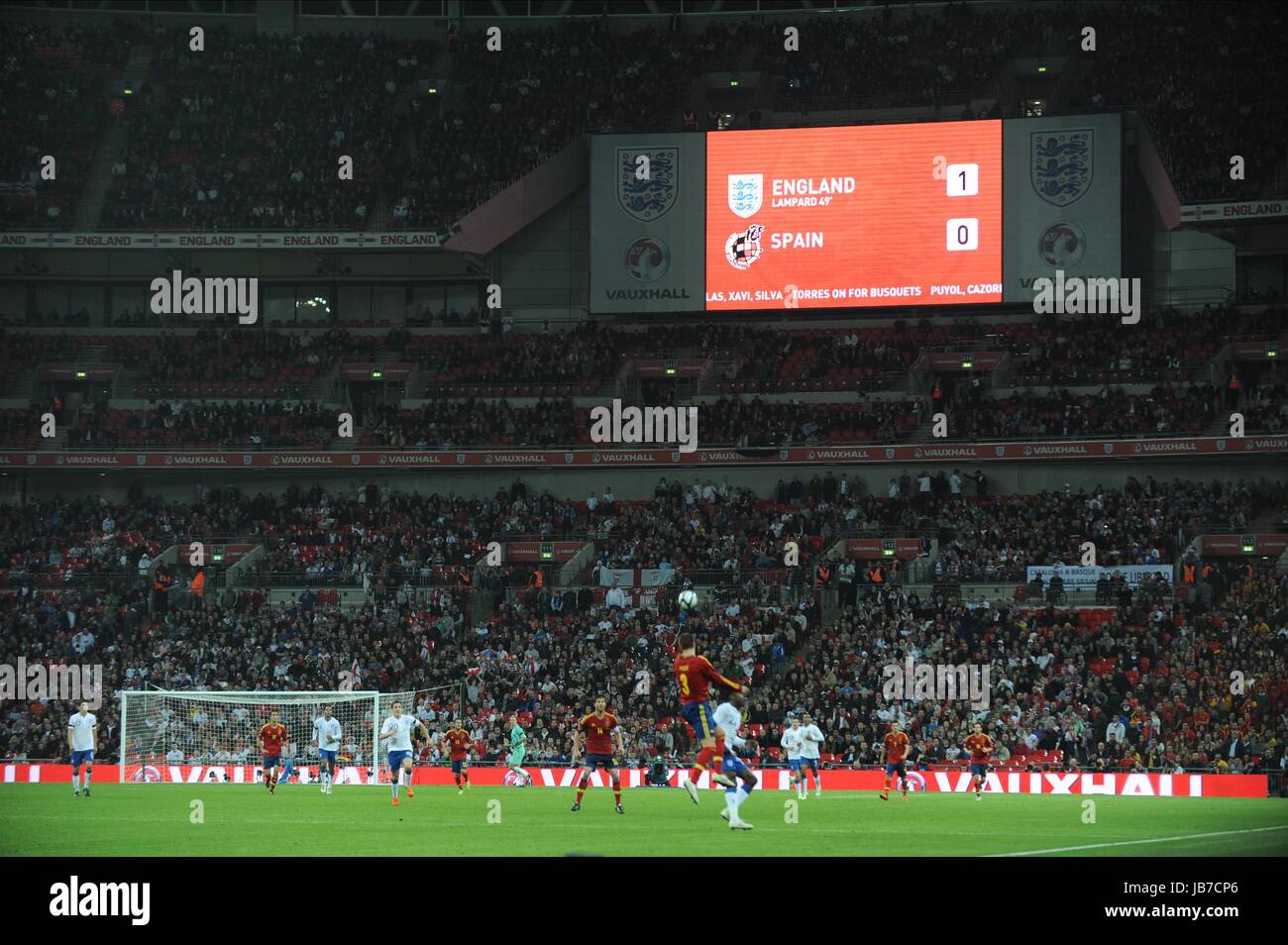 SCORE BOARD IN THE LAST MINUTE ENGLAND V SPAIN WEMBLEY STADIUM LONDON ENGLAND 12 November 2011