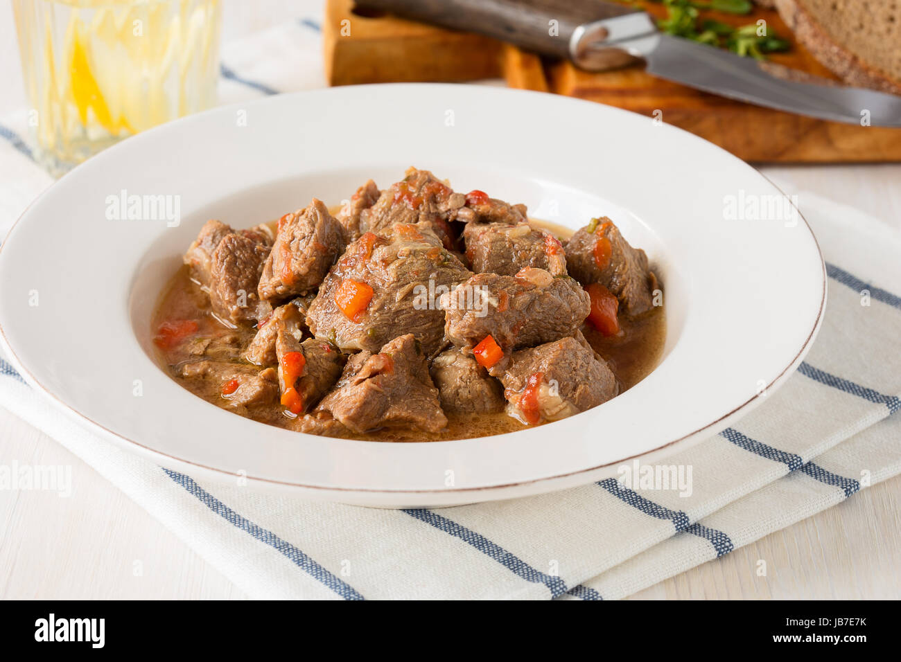 Beef goulash, stew of meat, and vegetables, seasoned with paprika and