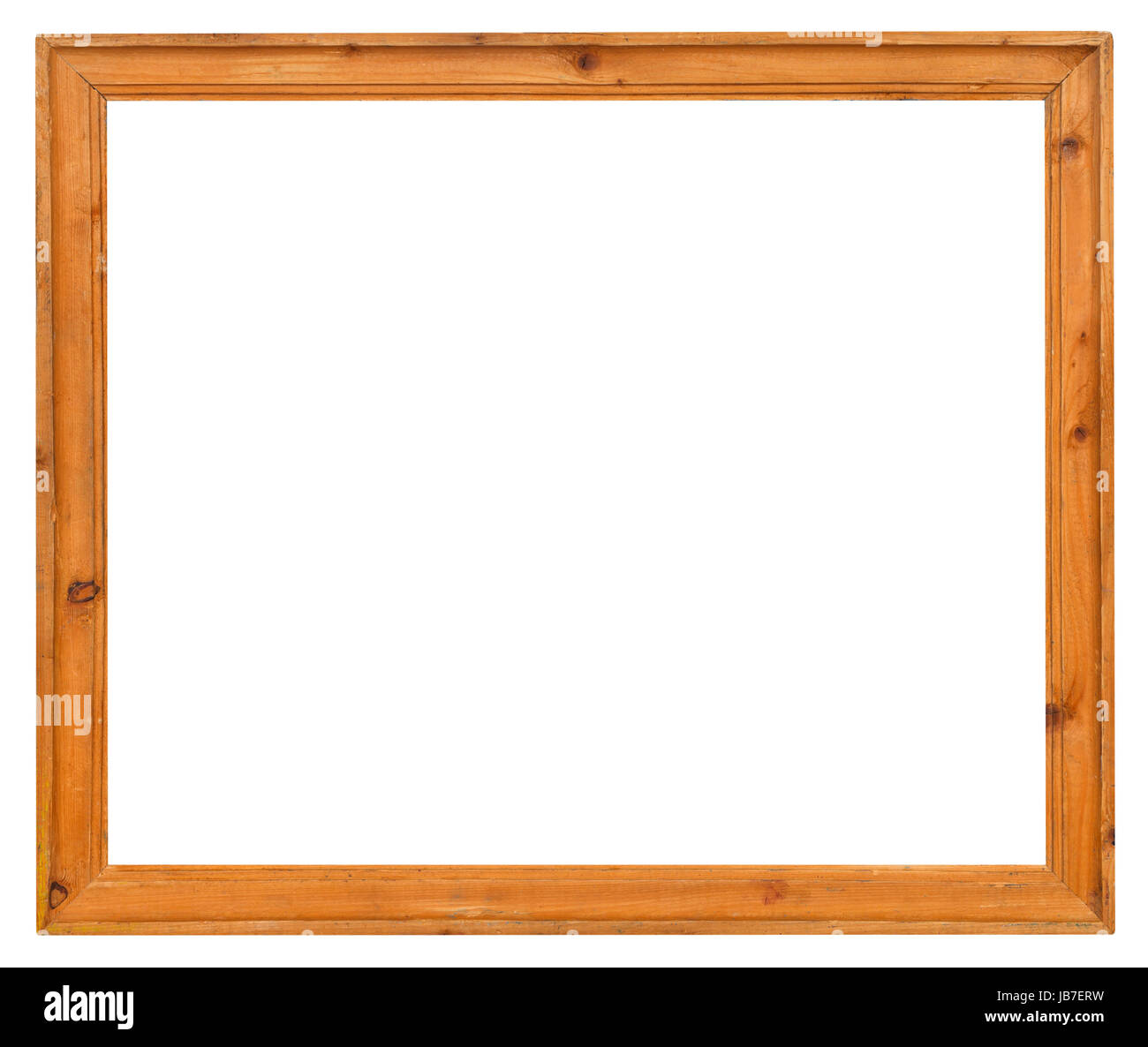 wide simple wooden picture frame with cut out canvas isolated on white ...