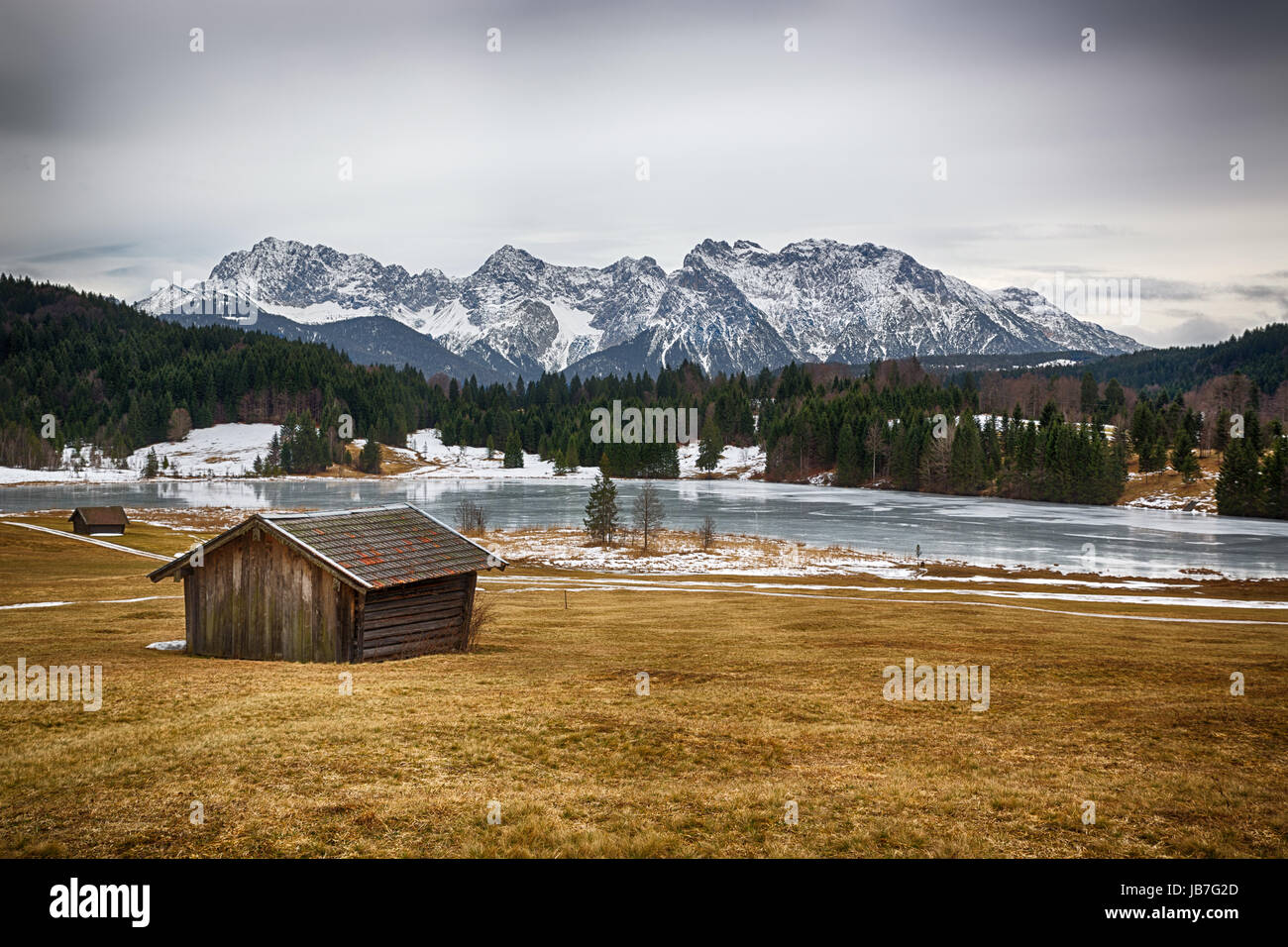 Geroldsee at wintertime, Krün, German Alps Stock Photo