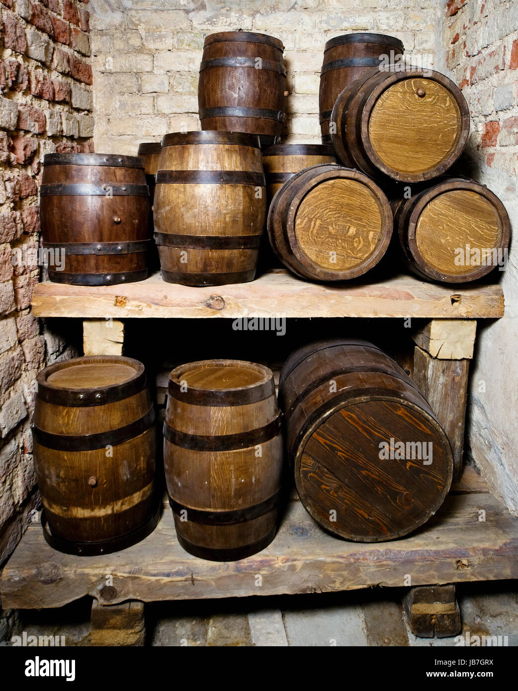 Old wine cellar with tuns Stock Photo