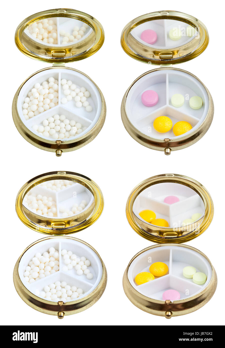 compact pill boxes with mirror and sugar homeopathy balls and tablets