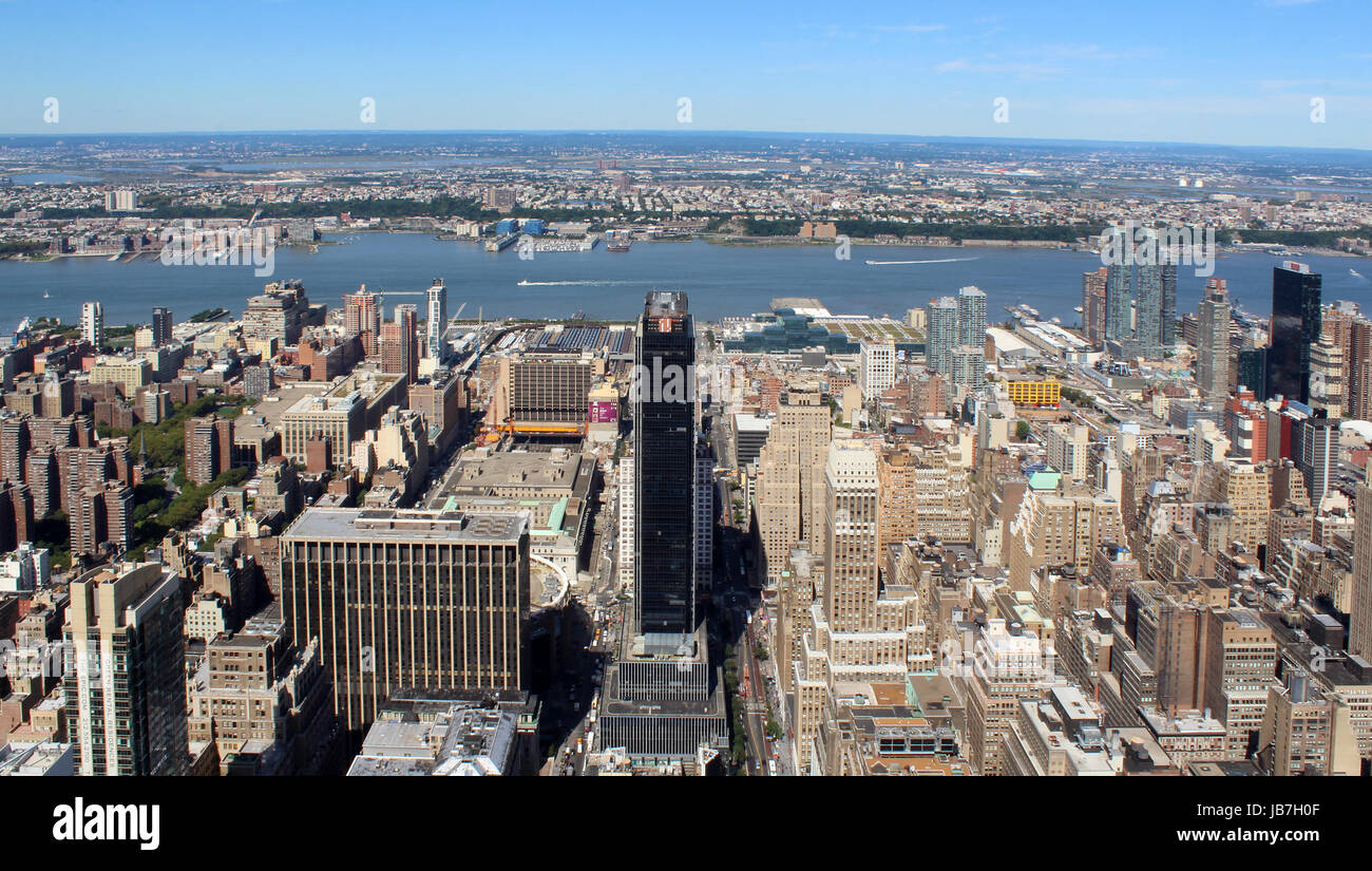 New York City Lower Manhattan Aerial panoramic view, NYC Stock Photo