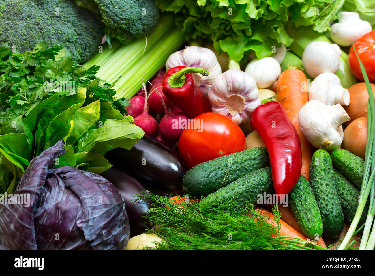 Background of fresh vegetables and greens closeup Stock Photo - Alamy