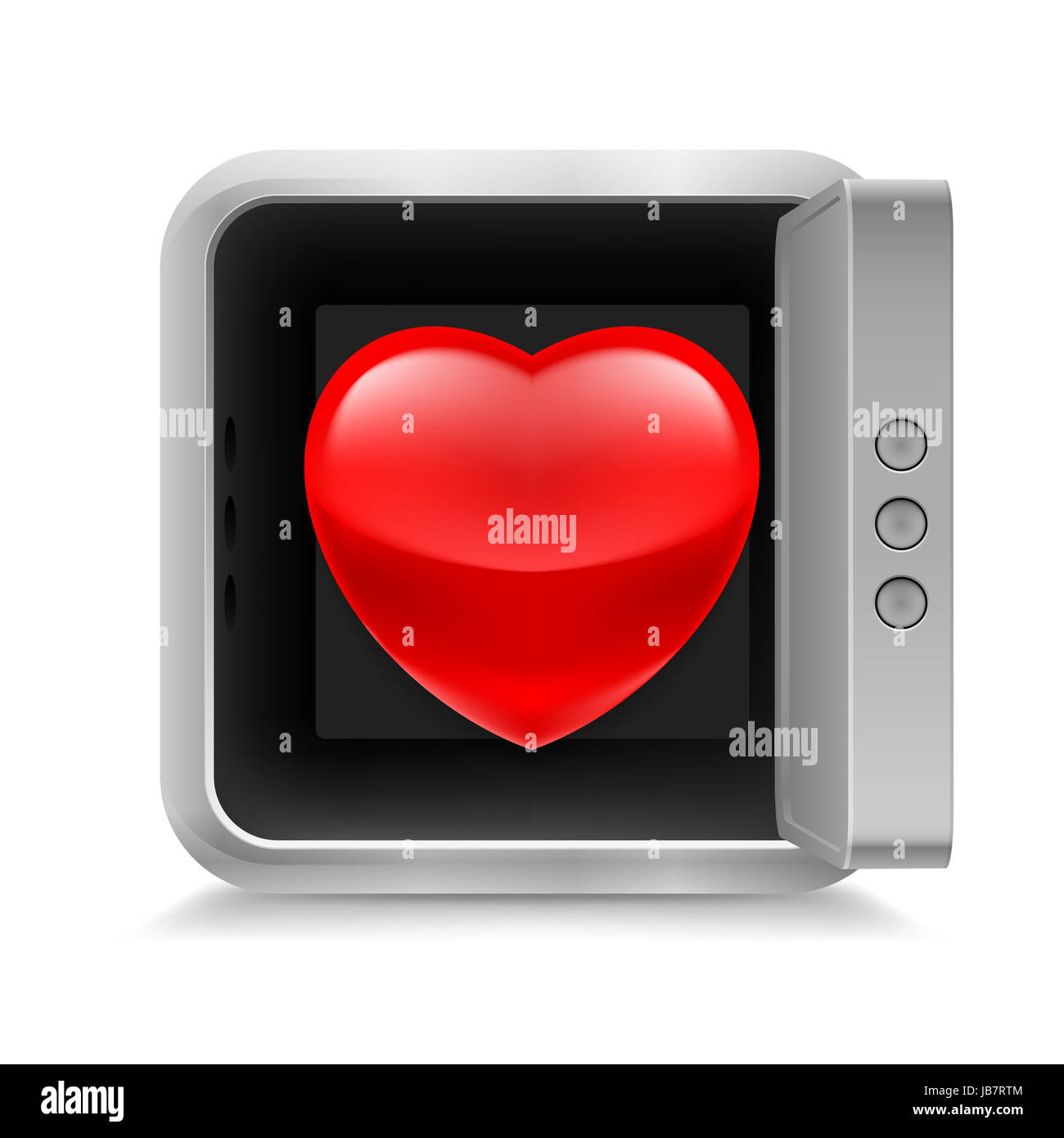 Red glossy heart in safe on white background Stock Photo - Alamy
