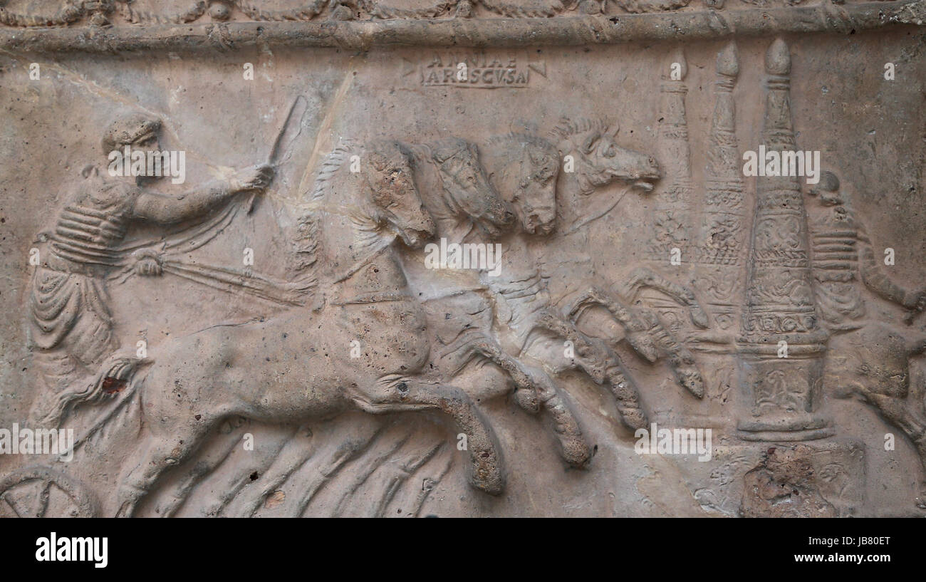 Terracotta decorative relief. Chariot race. c. 70 AD. British Museum. London. UK Stock Photo