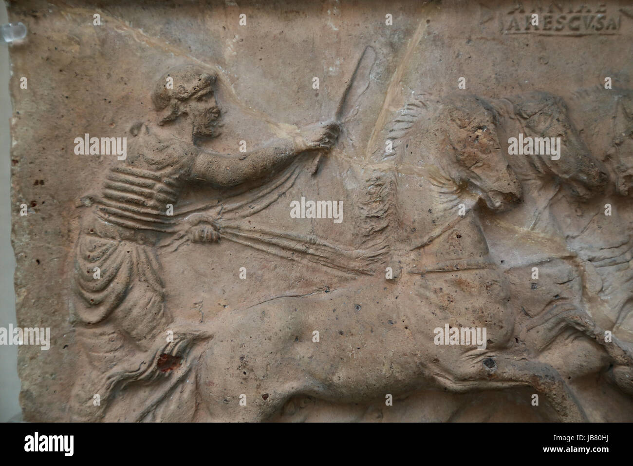 Terracotta decorative relief. Chariot race. c. 70 AD. British Museum. London. UK Stock Photo