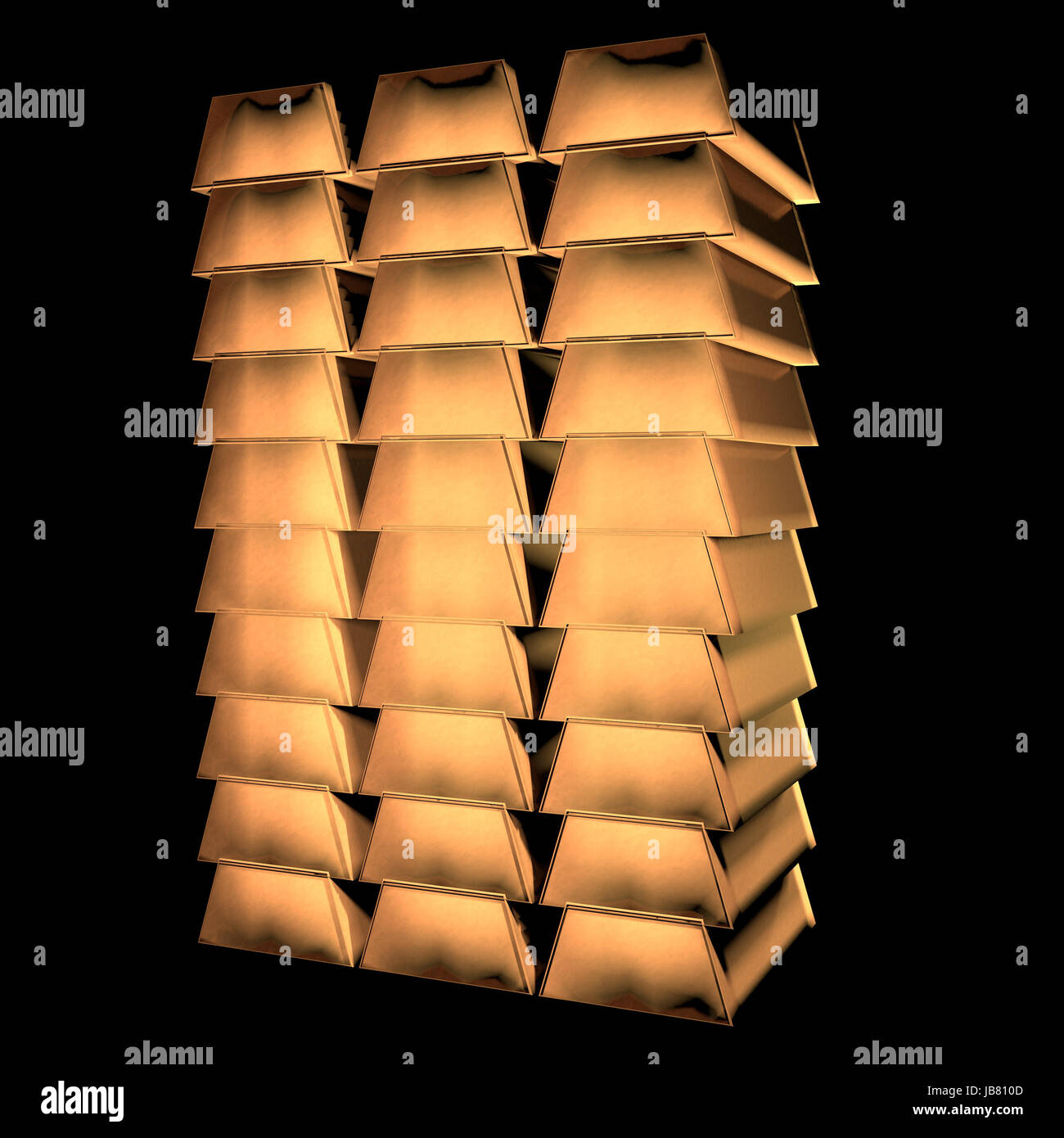 Many golden ingots in rows over black, 3d render Stock Photo - Alamy