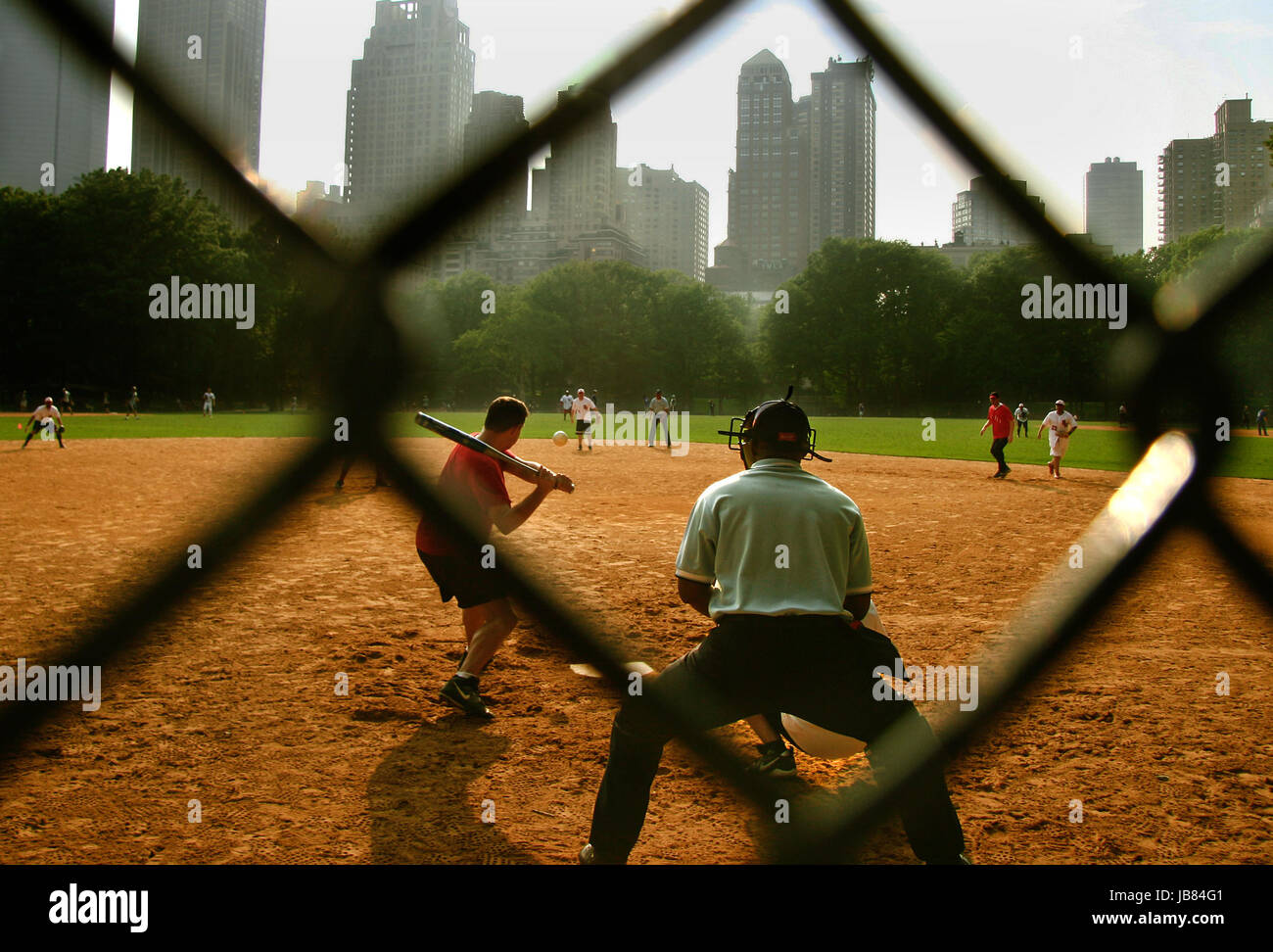 NEW YORK CITY JUNE 23 Baseball team playing at Heckscher Ballfields