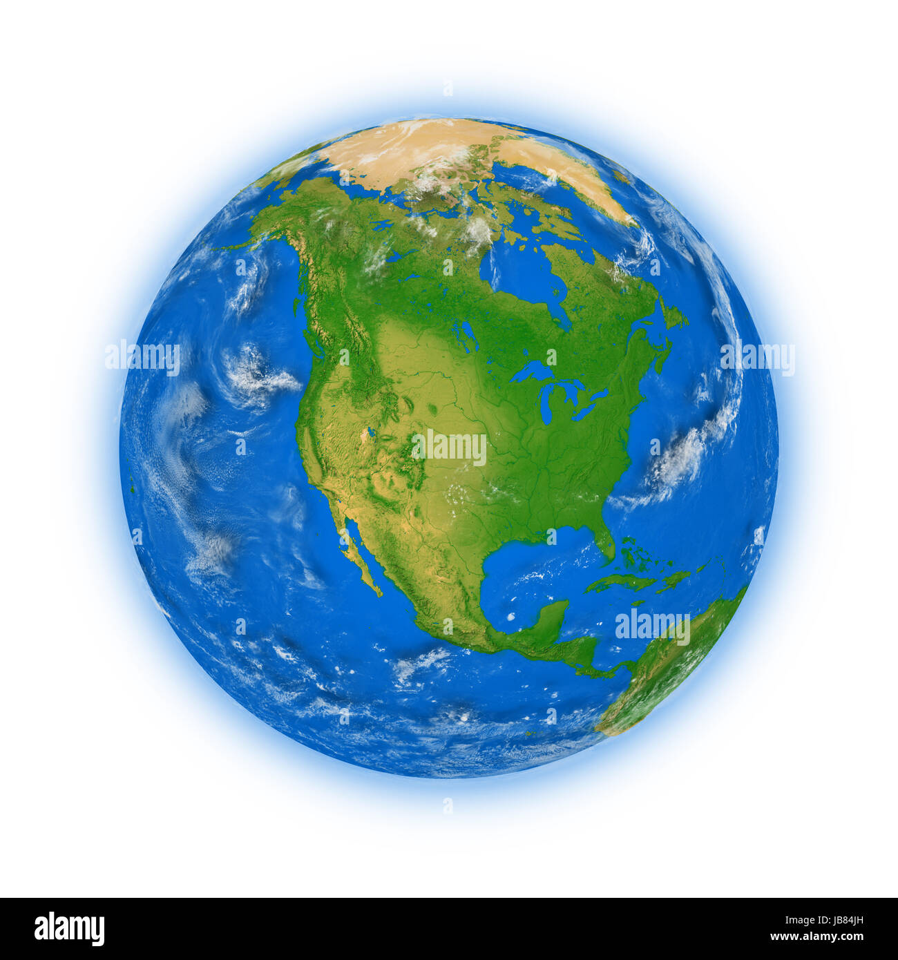 North America on blue planet Earth isolated on white background. Highly ...