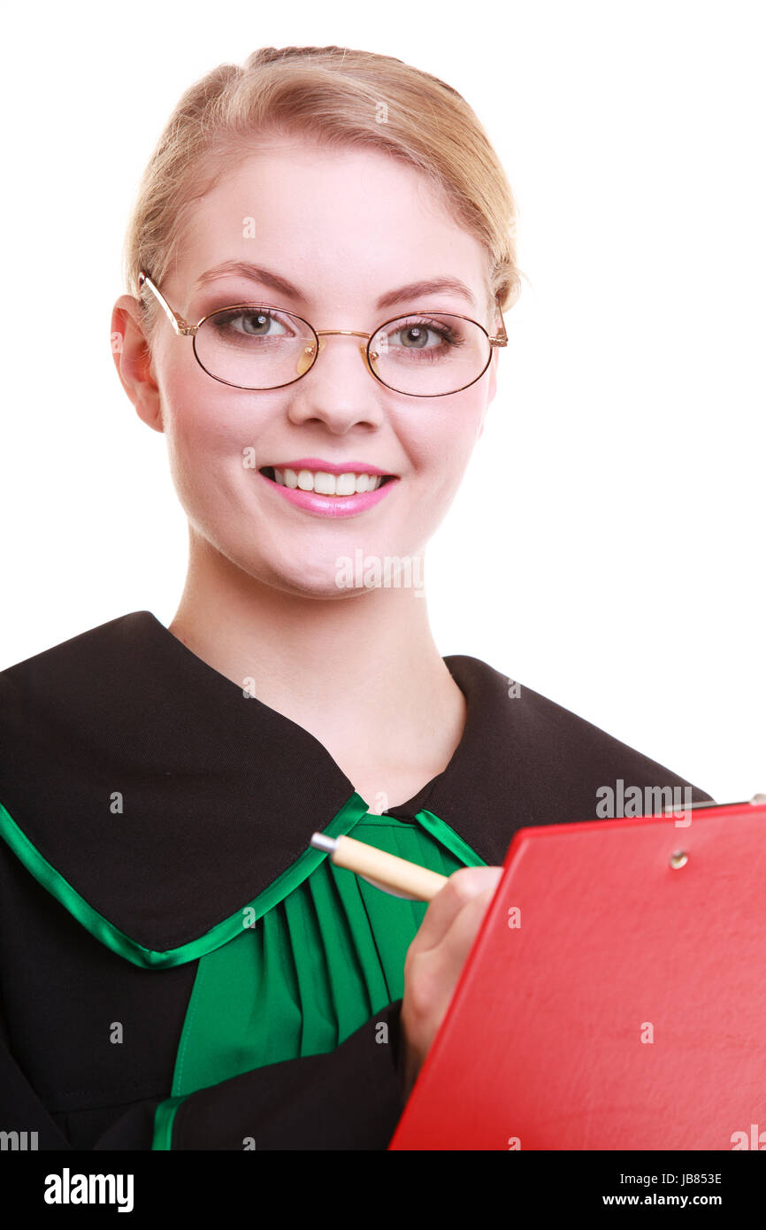 Law court or justice concept. Young woman lawyer attorney wearing