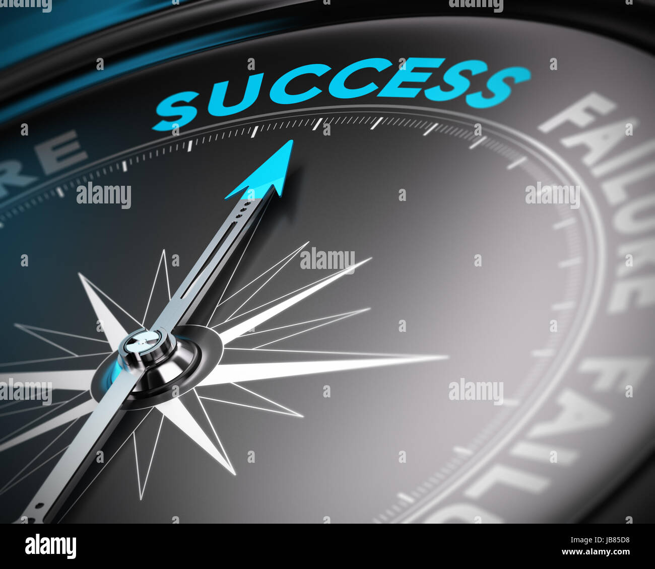 Abstract compass with needle pointing the word success with blur effect