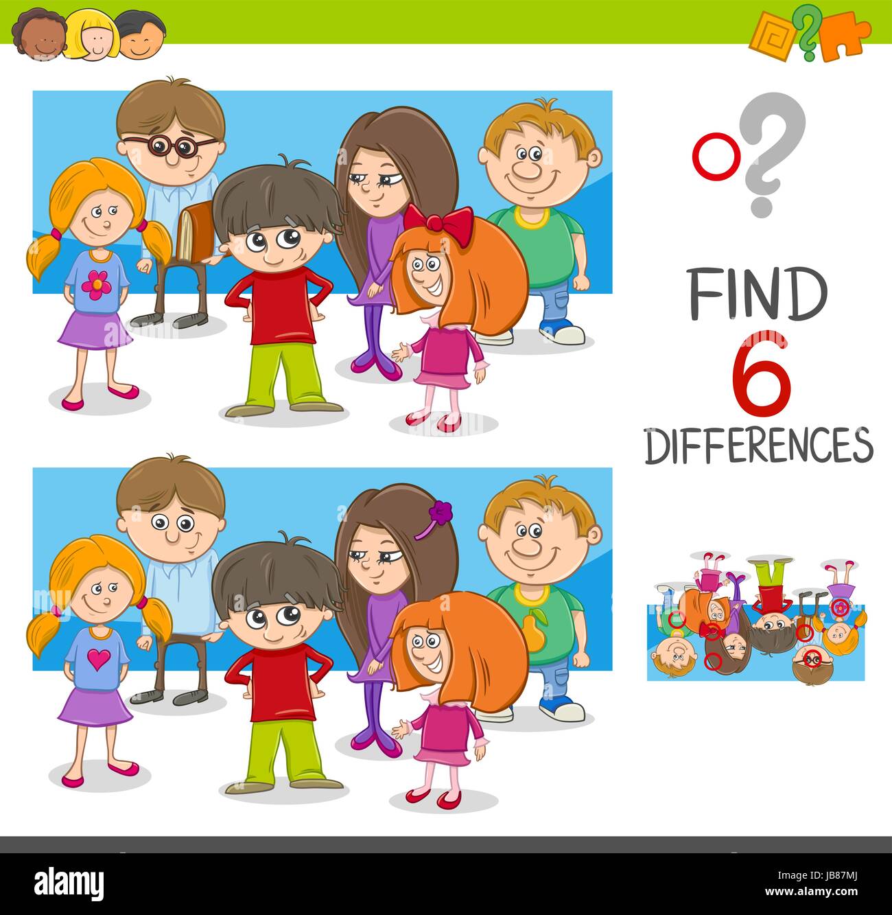 Cartoon Illustration of Spot the Differences Educational Game with