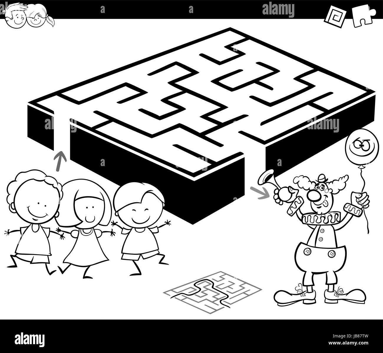 Cartoon Illustration of Education Maze or Labyrinth Game for Kids with ...