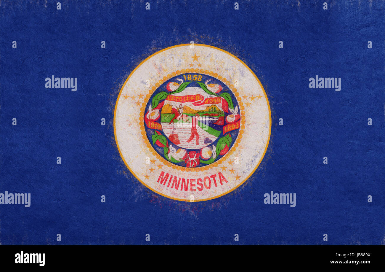 Illustration of the flag of Minnesota state in America with a grunge look. Stock Photo