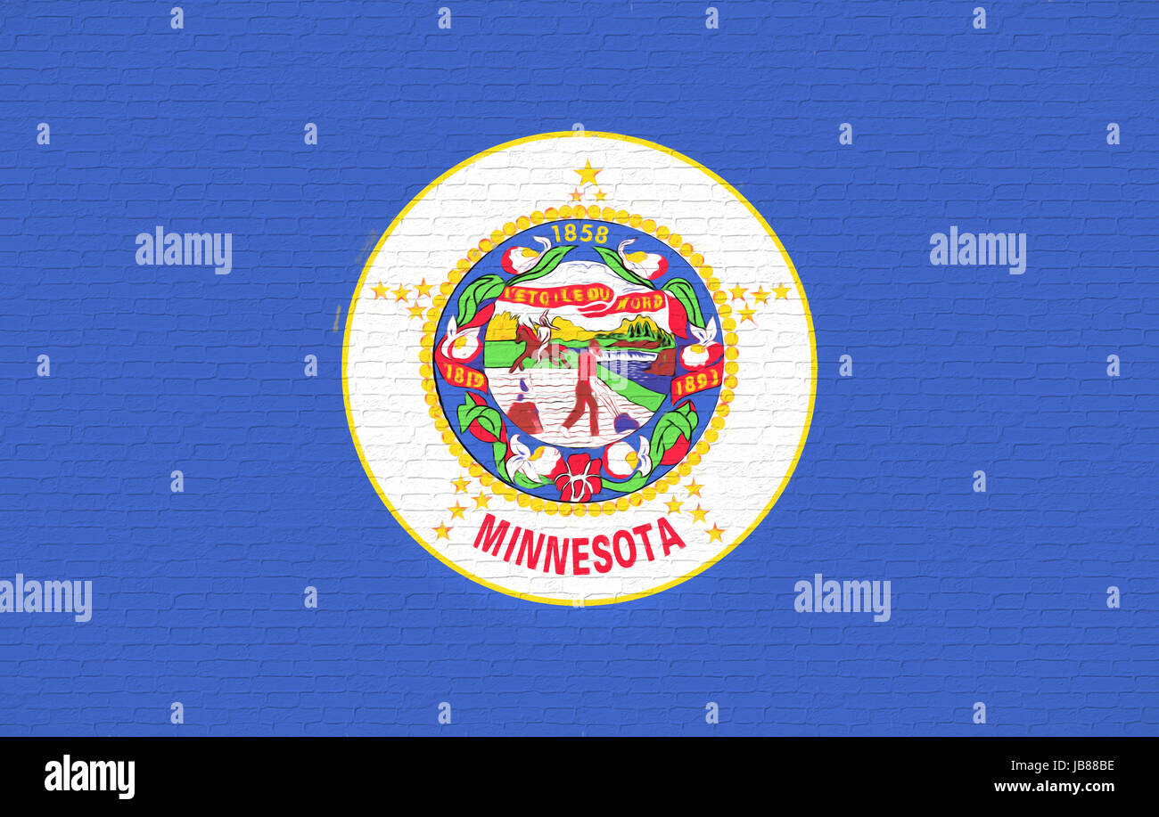 Illustration of the flag of Minnesota state in America looking like it is painted on a wall. Stock Photo