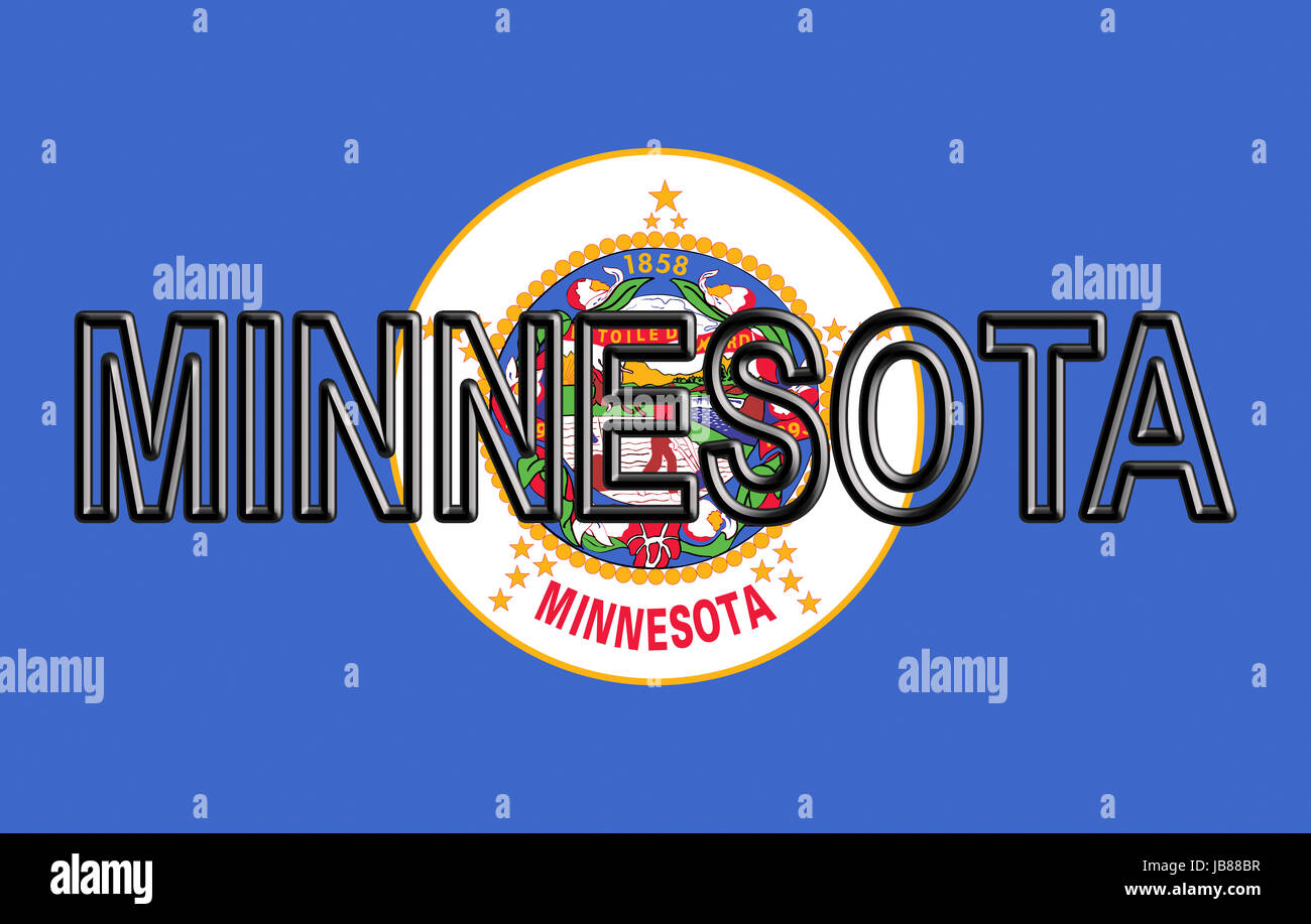 Illustration of the flag of Minnesota state in America with the state written on the flag. Stock Photo