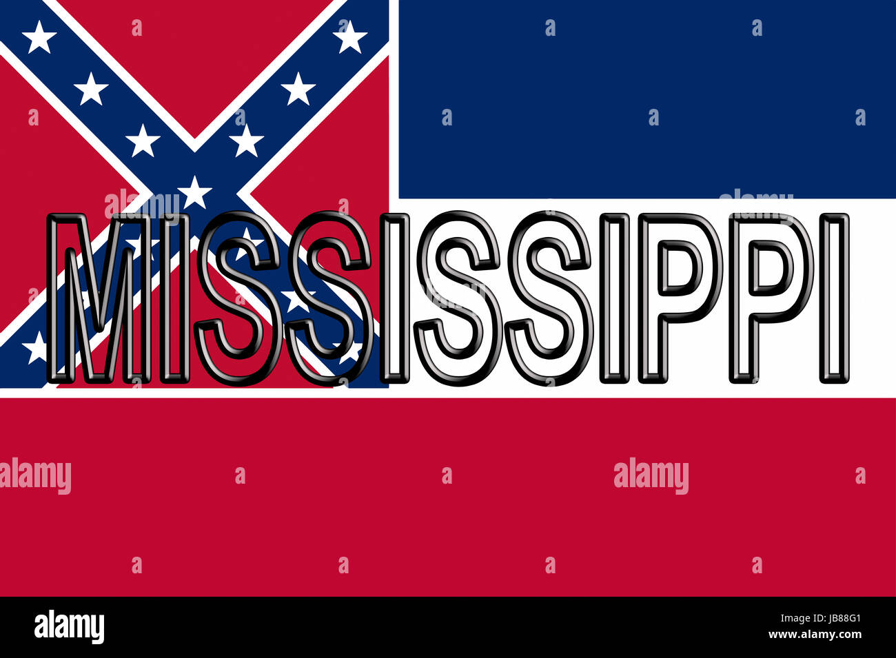 Illustration of the flag of Mississippi state in America with the state written on the flag. Stock Photo