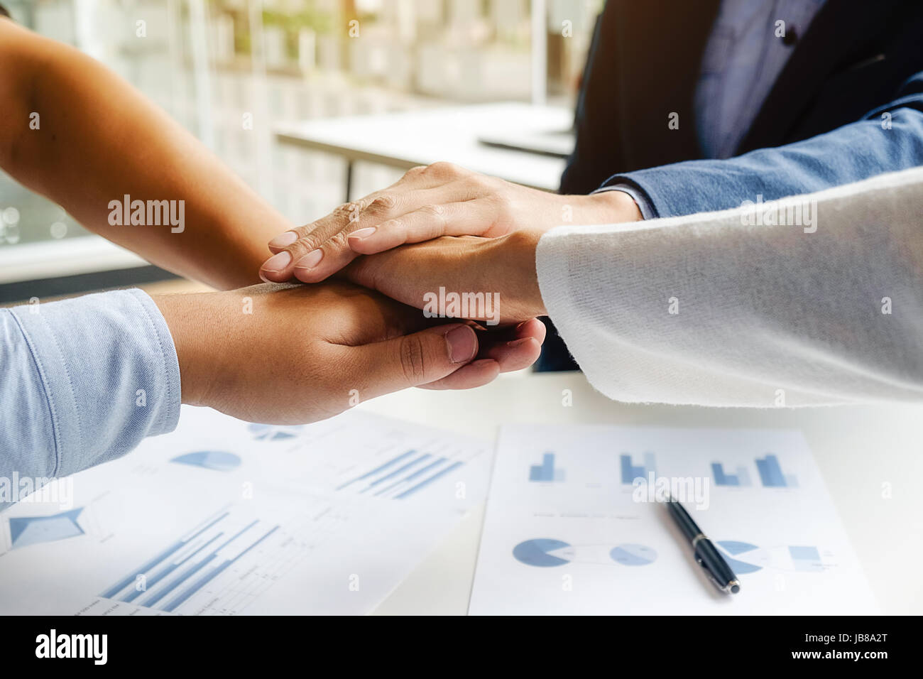 Teamwork Join Hands Support Together Concept. Business Team Coworker Brainstorming Meeting Concept Stock Photo