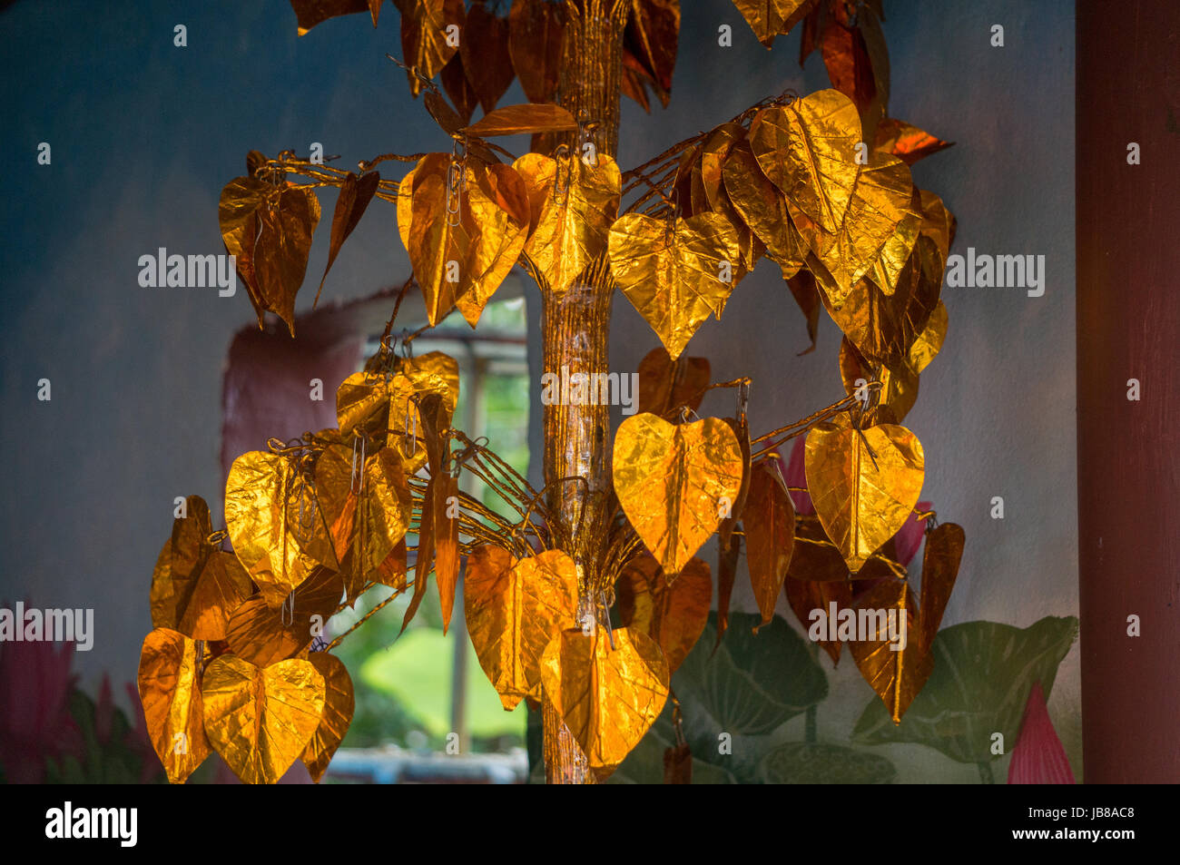 Tree with golden leaves at chinese temple Stock Photo