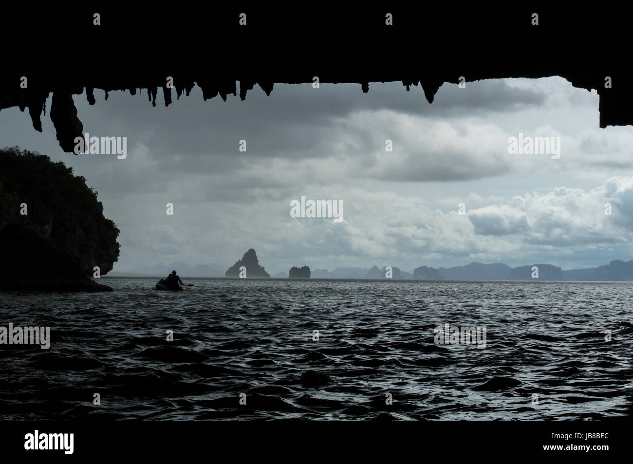 Sea canoeing trough cave in Phang Nga bay Stock Photo