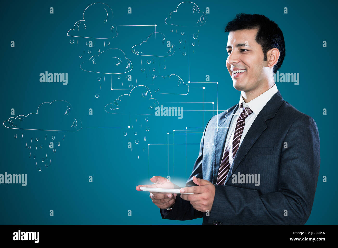 1 Indian Businessman Using Digital Tablet; Digitally Enhanced Stock