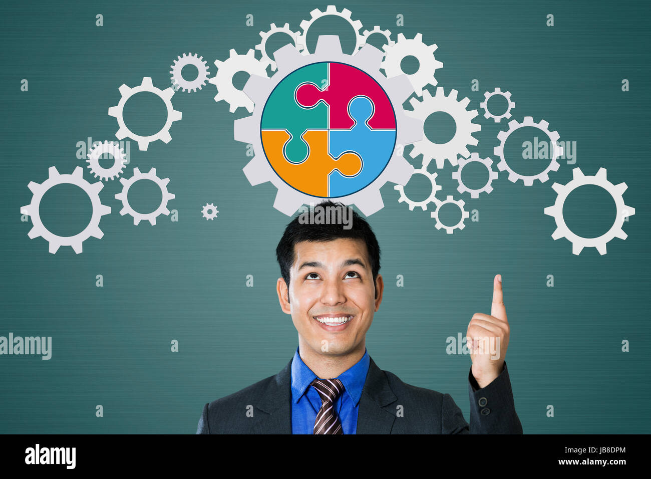 1 Indian Businessman Gear Digitally Enhanced Jigsaw Puzzle Planning Stock Photo