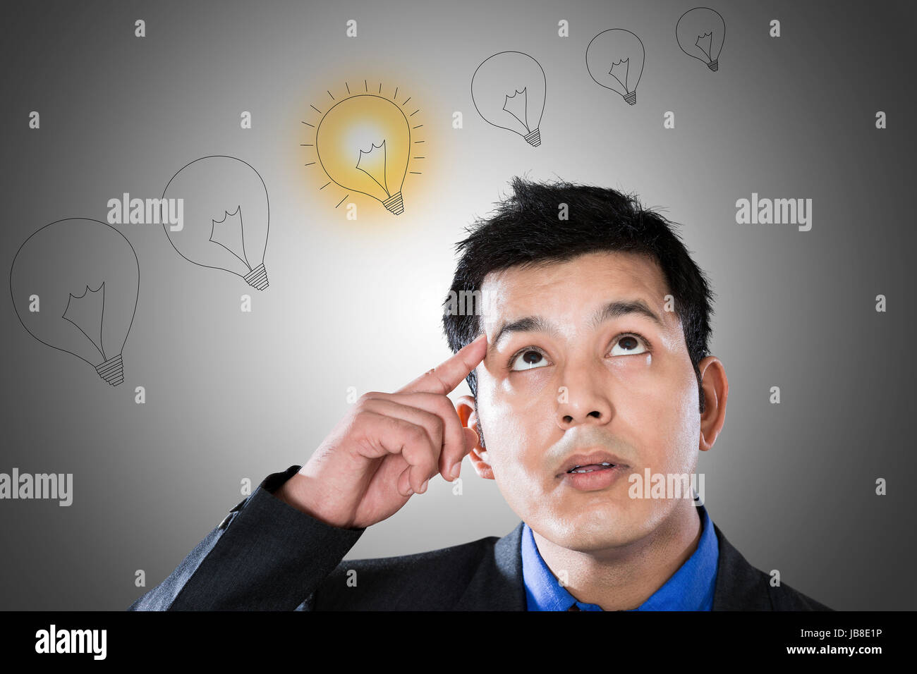 1 Businessman Clicking Thinking Drawing Light bulb Solution Stock Photo