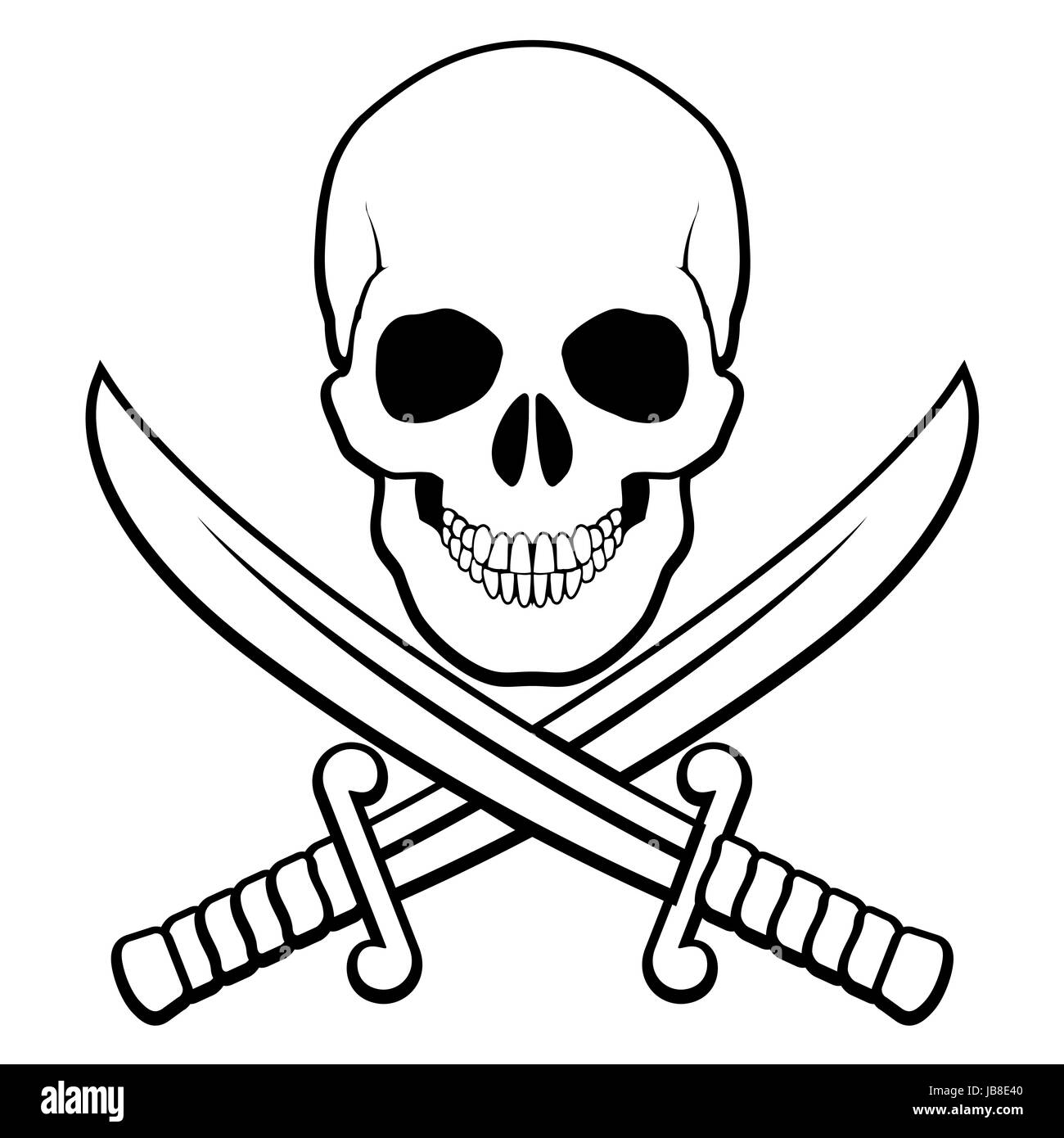 Black Pirate Flag With A Skull And Sabers Royalty Free SVG