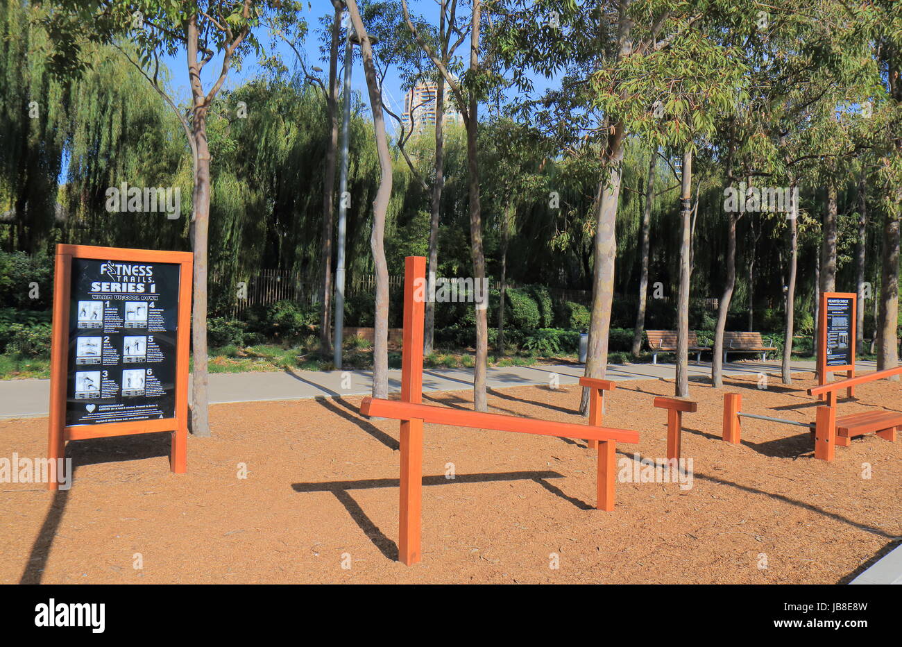 Exercise equipment at Tumbalong park in downtown Sydney Australia Stock