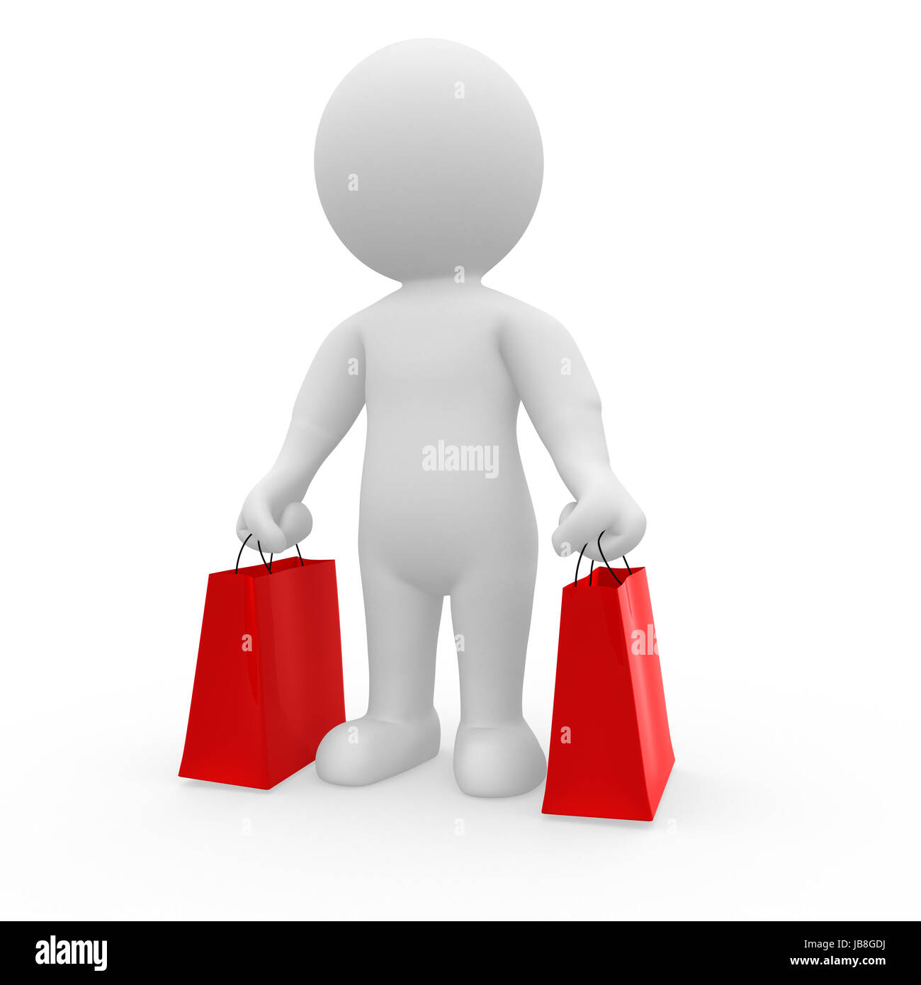 Eine 3-D-Figur nach dem Einkauf mit 2 Einkaufstaschen Stock Photo