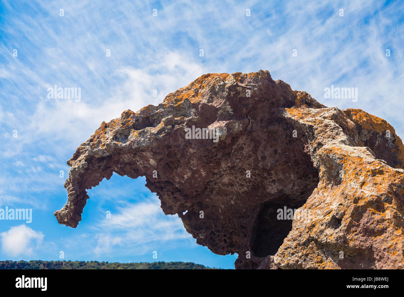 Elephant Rock is a large mass of trachyte stone standing beside State Road 134, just outside Castelsardo Stock Photo