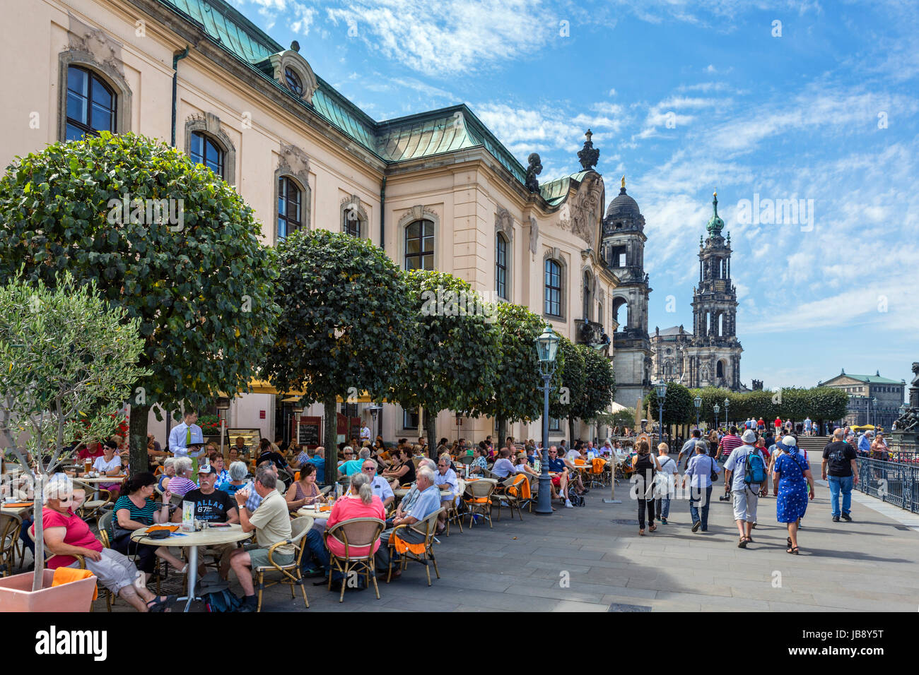 Cafe on the Brühlsche Terrasse overlooking the River Elbe, Dresden, Saxony, Germany Stock Photo