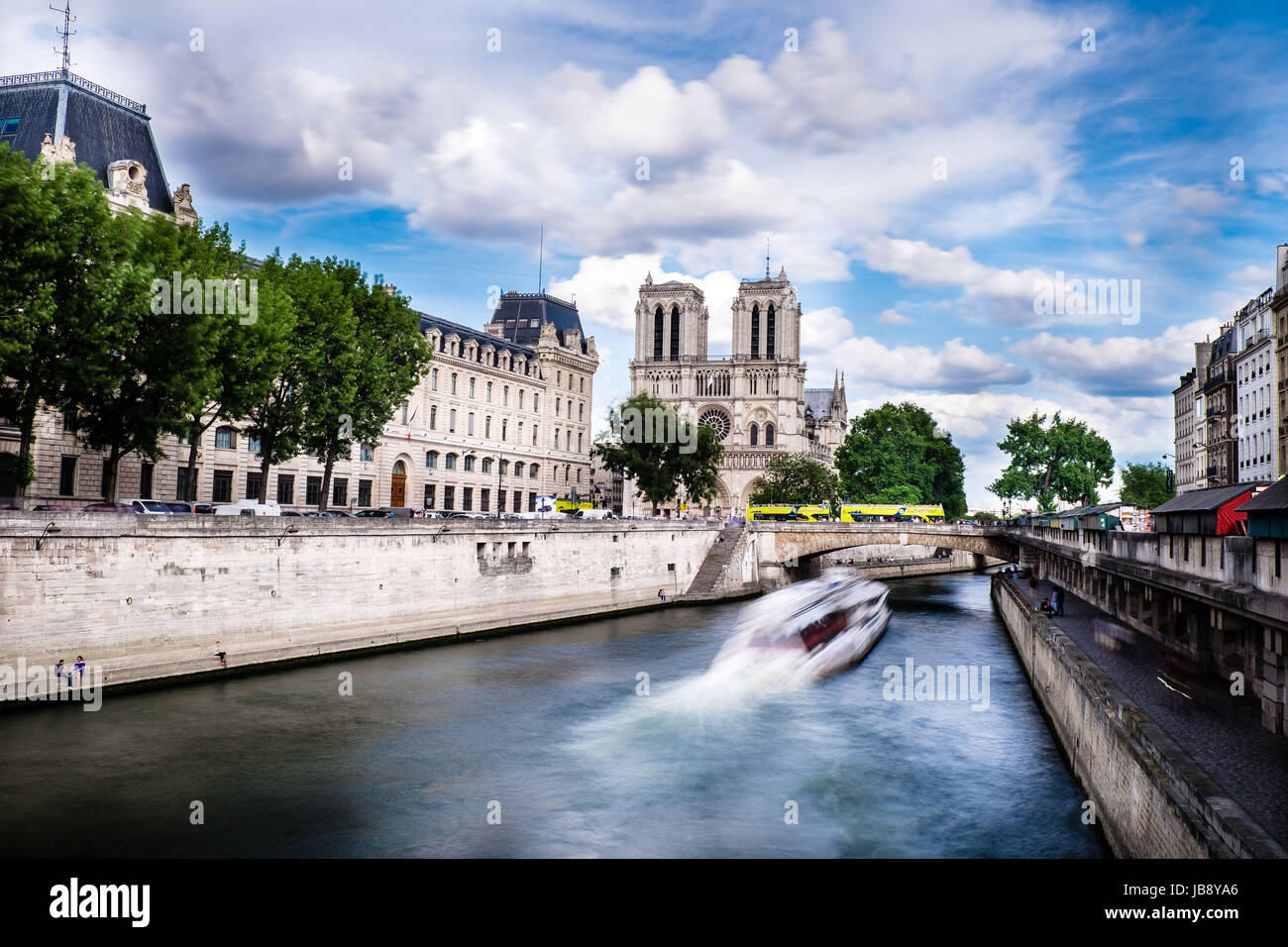 Notre Dame Paris Cathedral and with the Seine River Stock Photo