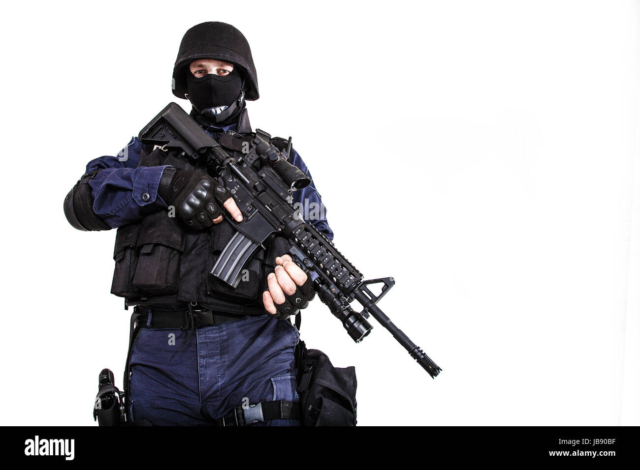 Special weapons and tactics (SWAT) team officer with his gun Stock Photo