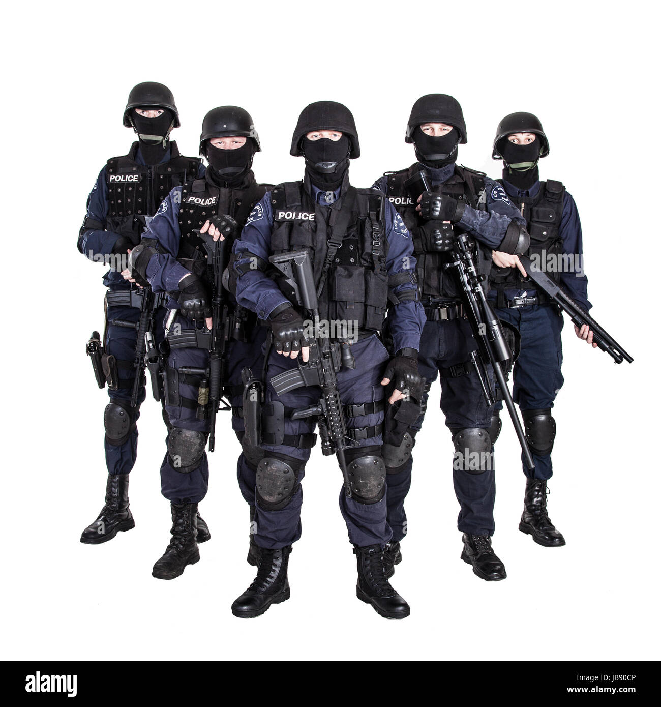Special weapons and tactics (SWAT) team officers with guns