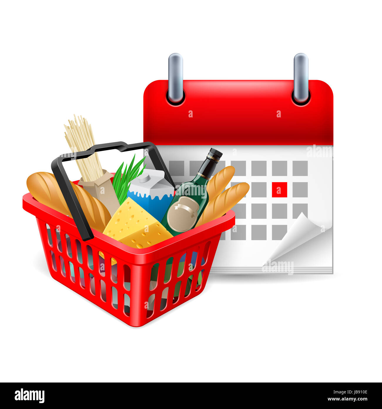 Icon of food basket and calendar with marked day Stock Photo Alamy