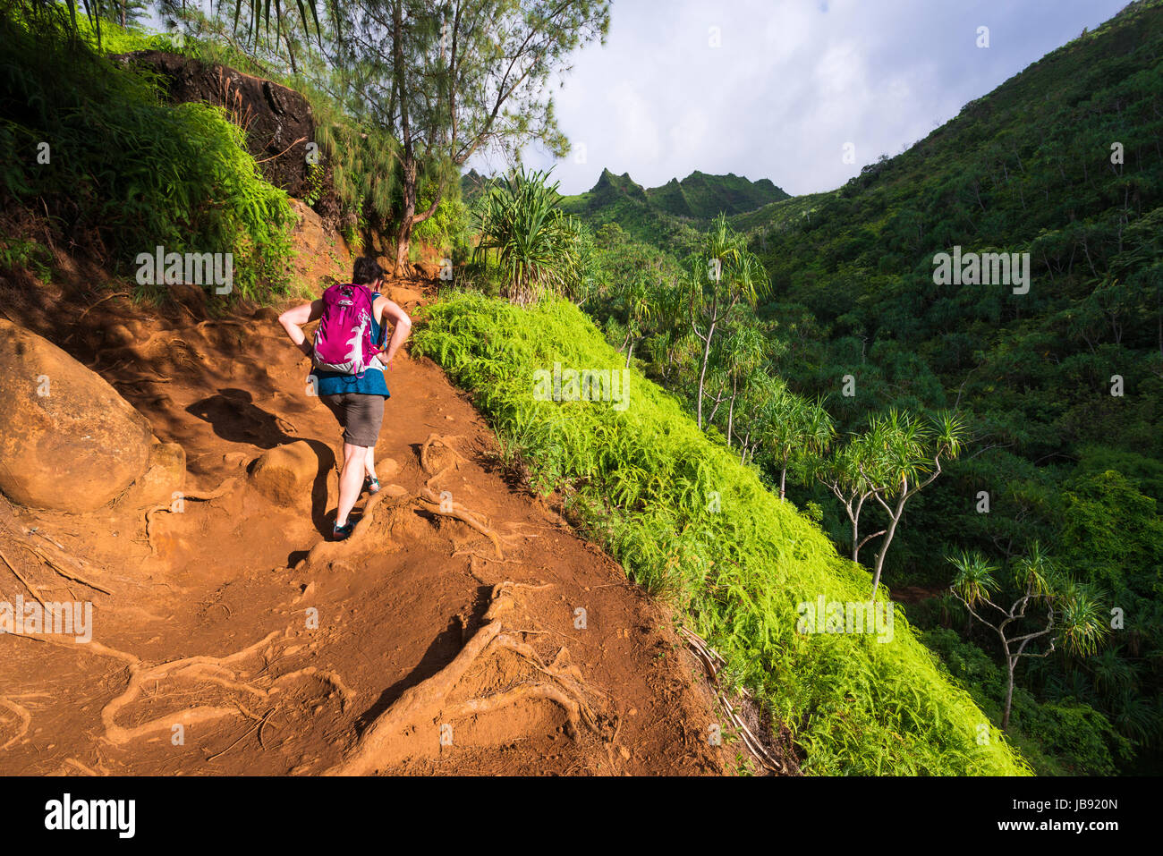Hiking The Kalalau Trail On The Na Pali Coast Kauai Hawaii USA Stock 