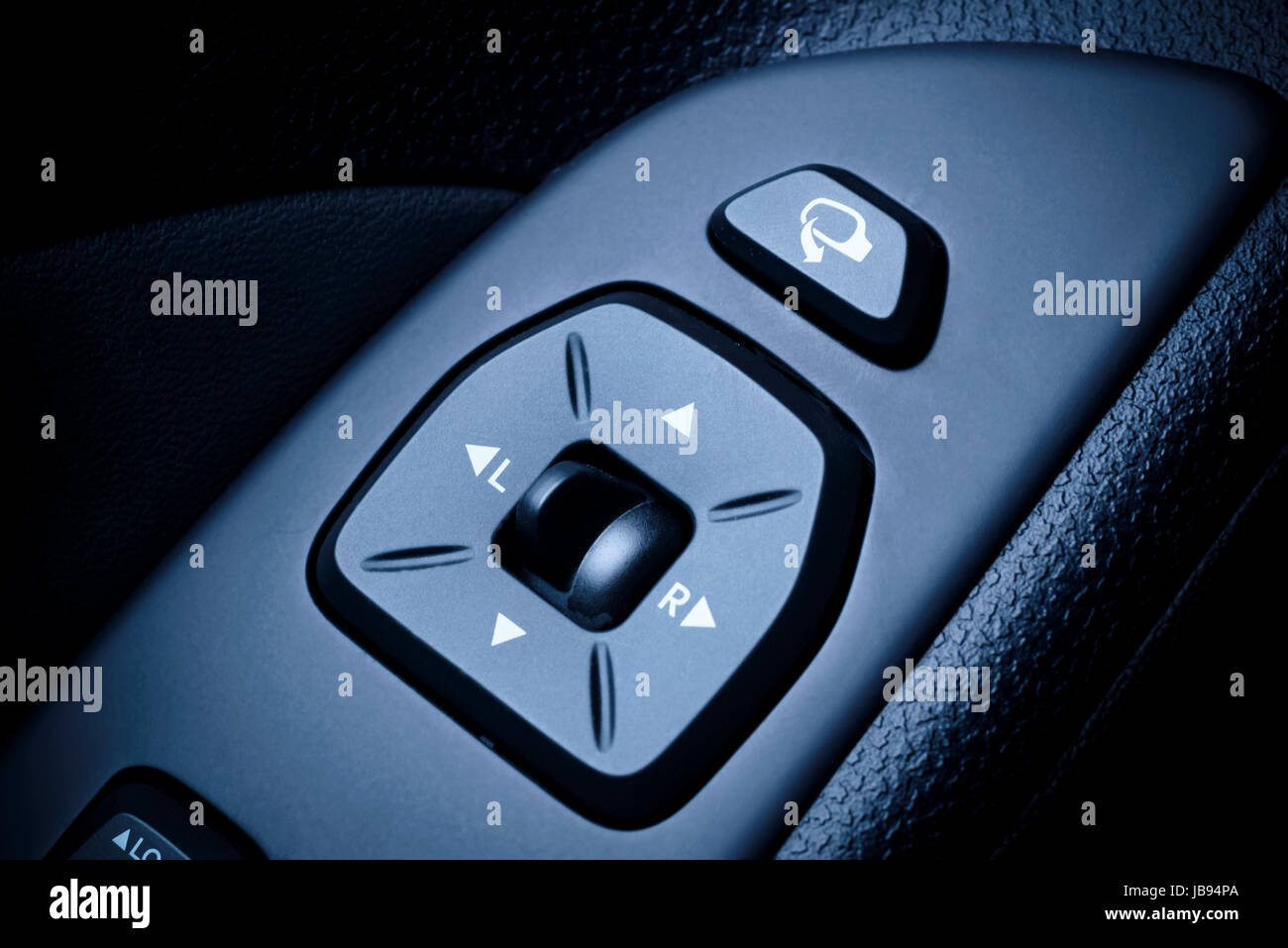 Car, vehical interior with visible electric exterior mirrors switches