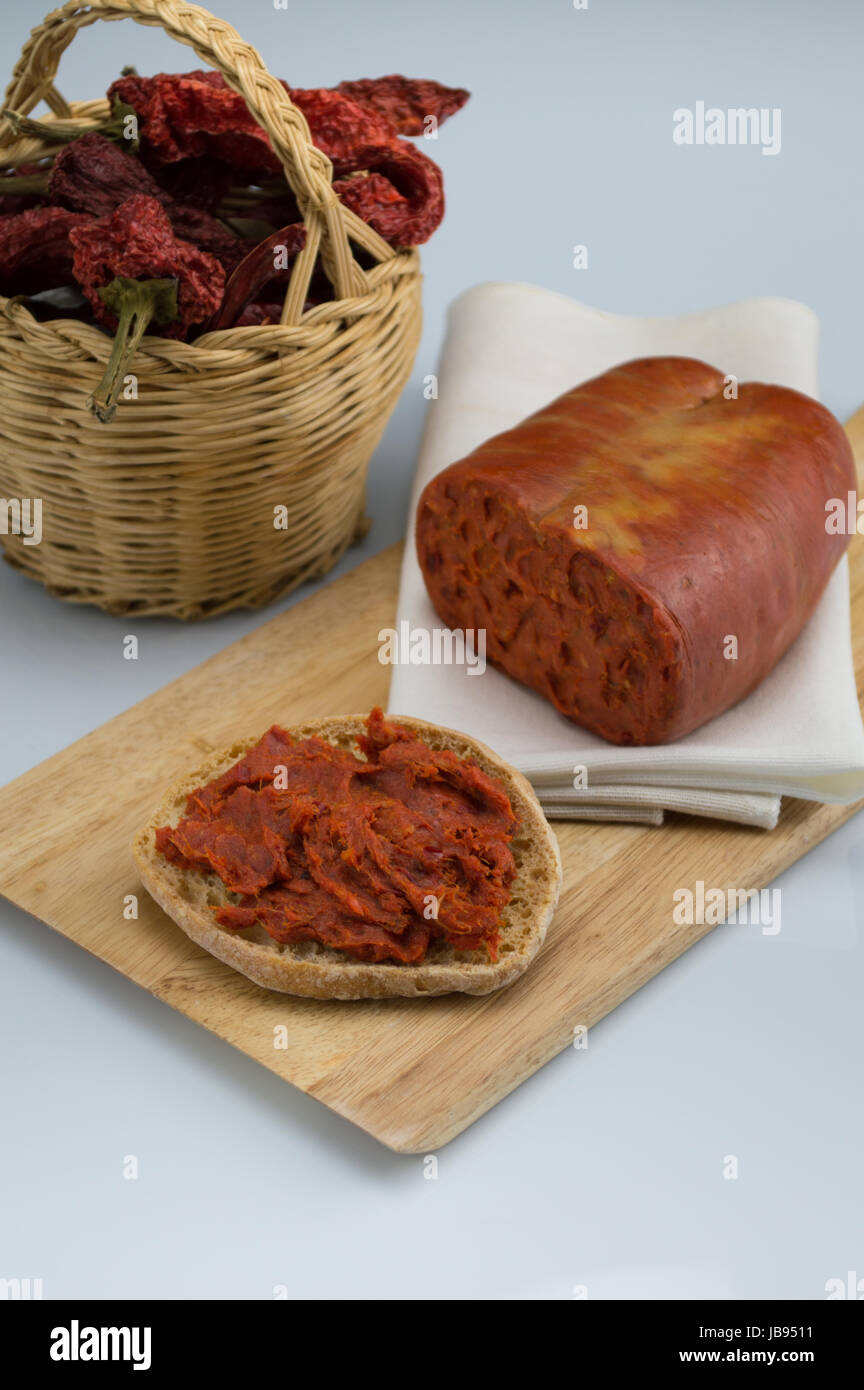 nduja, Italian salami typical of Calabria, spreadable salami Stock