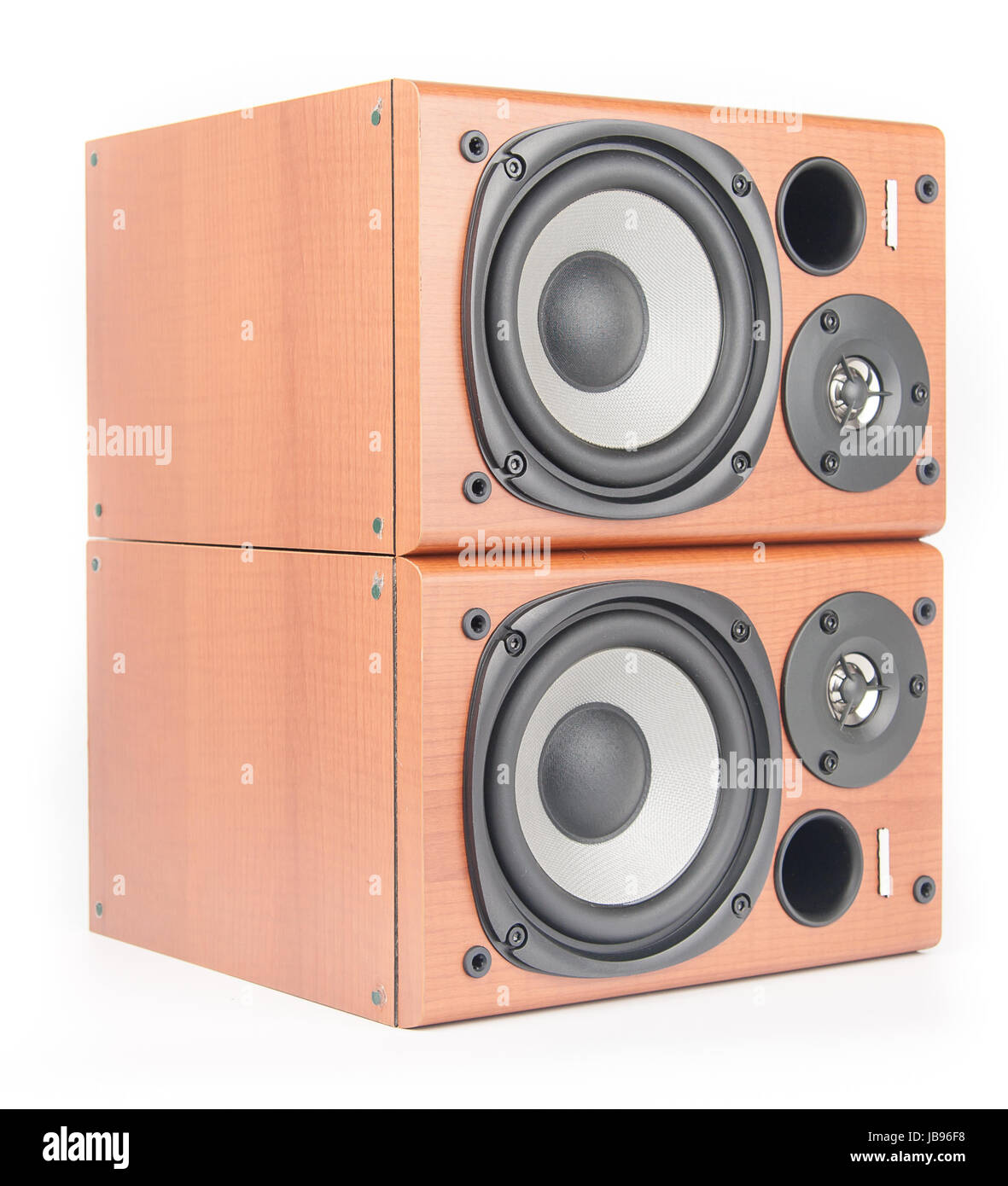 wooden sound speakers isolated on white background Stock Photo