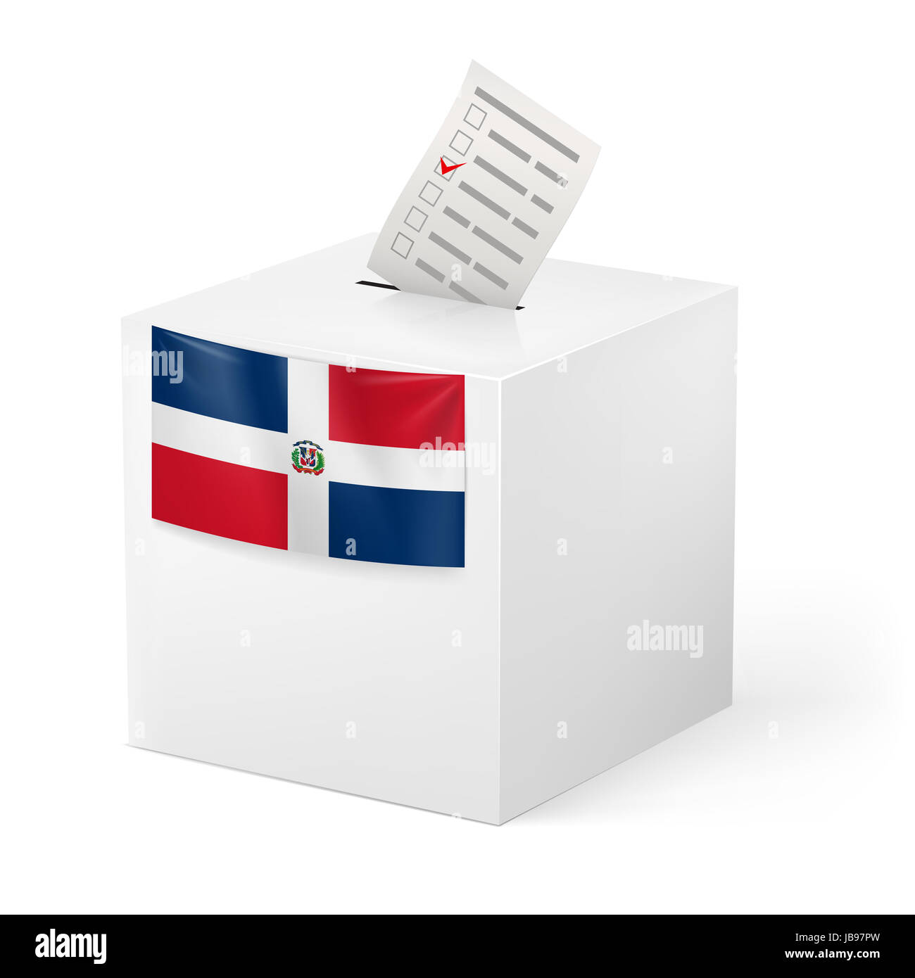 Election in Dominican Republic ballot box with voting paper on white