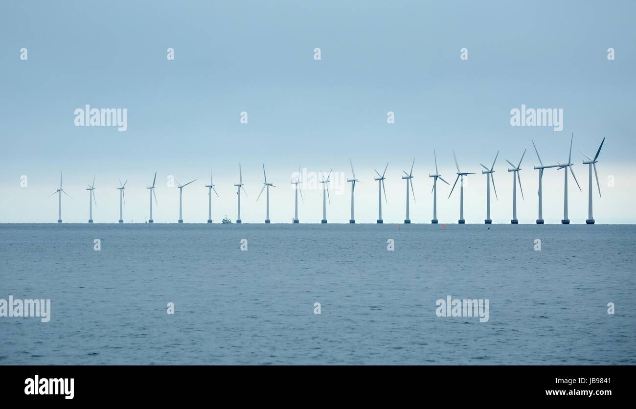 Offshore Wind Turbines At The Sea In Copenhagen, Denmark Stock Photo ...